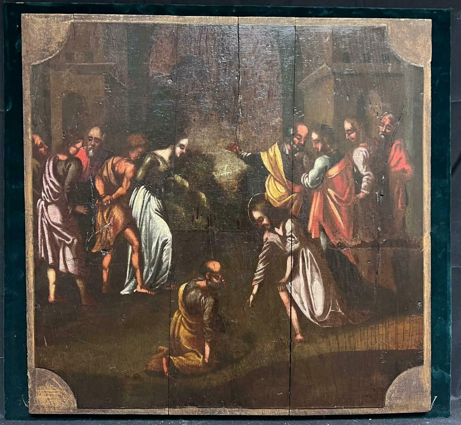 Dutch 17th Centurylarge 17th Century Dutch Old Master Oil Painting On Wood Panel Biblical Scene photo furniture
