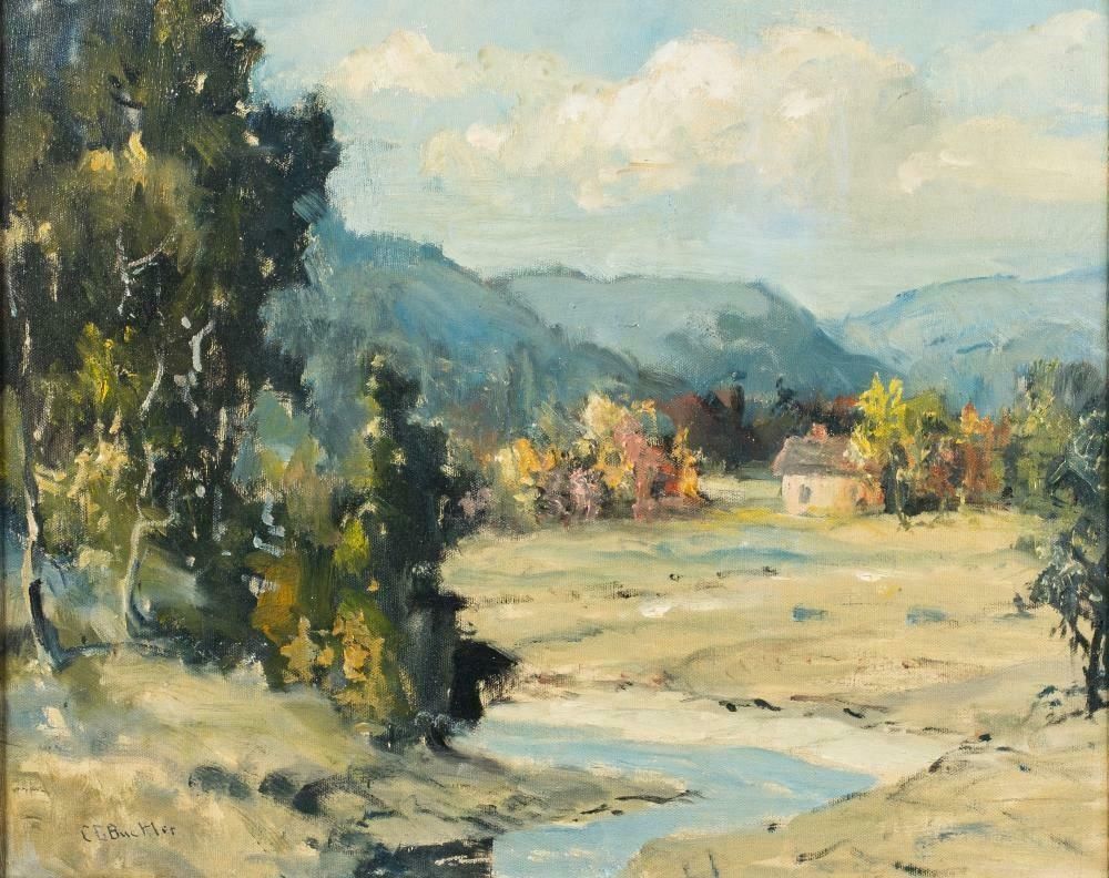 Charles E. Buckleramerican Impressionist Original Oil Painting The Valley In Spring, Framedc. 1950's photo furniture