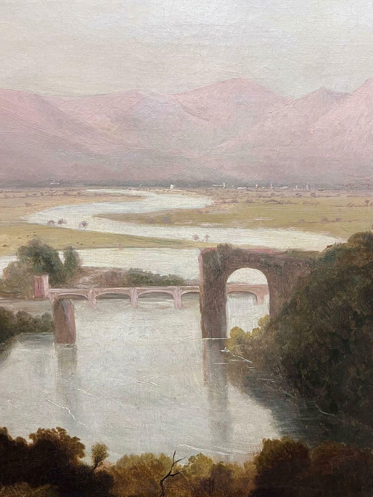 Very Large Early 19th Century Landscape Oil Painting Figures Far Reaching Views photo vinterior