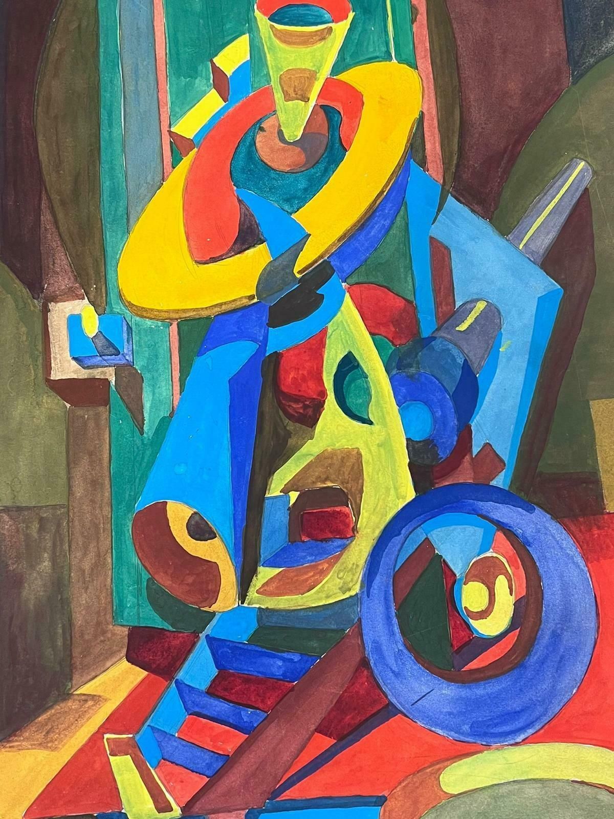 Guy Nicod 1970s French Abstract Composition Painting Amazing Bright Colors photo furniture