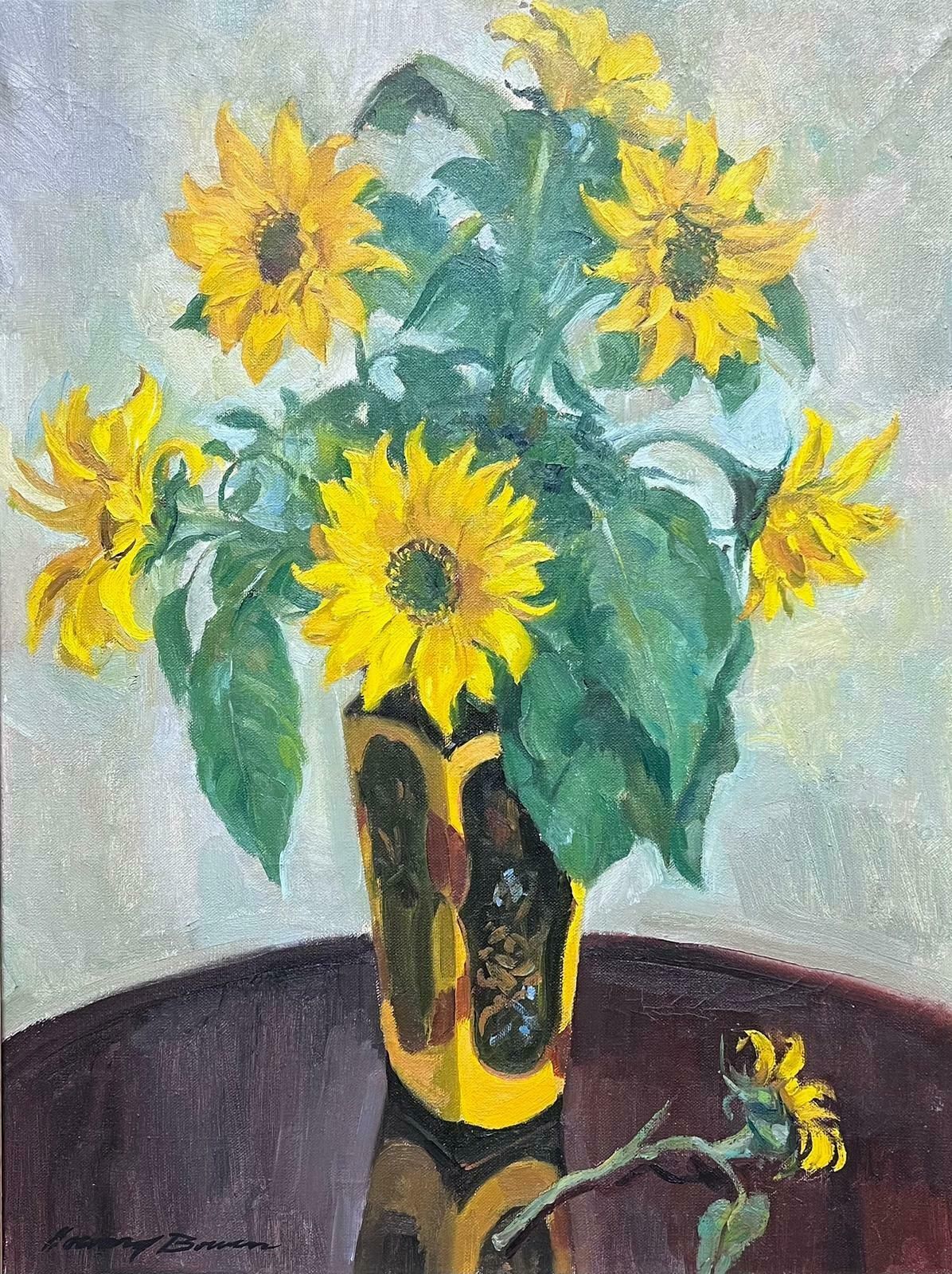 Mid 20th Century English Impressionistsunflowers In Vase 1950's English Impressionist Signed Oil Painting On Canvas1950's photo furniture