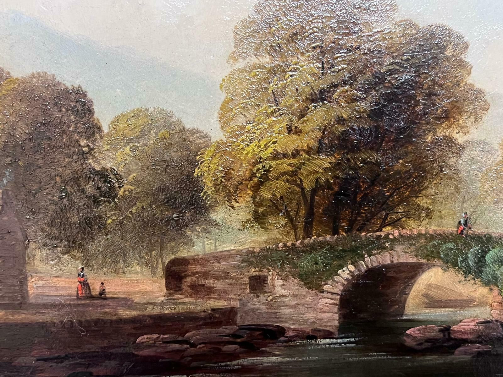 Welsh 19th Centuryvictorian Welsh Landscape Figure By Stone Bridge River Landscape Framed Oil photo buy