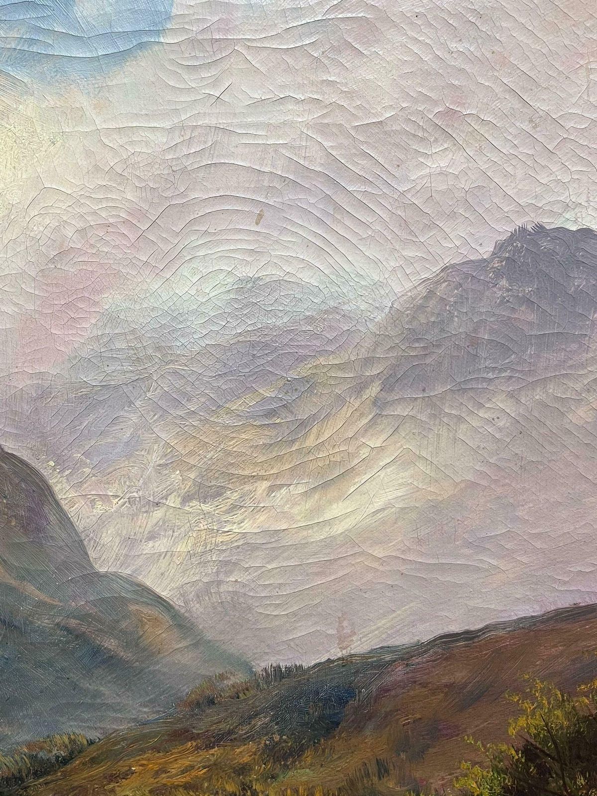 photo for sale F. E. Jamiesonantique Scottish Highland Landscape Oil Painting Full Spate River In Mountains