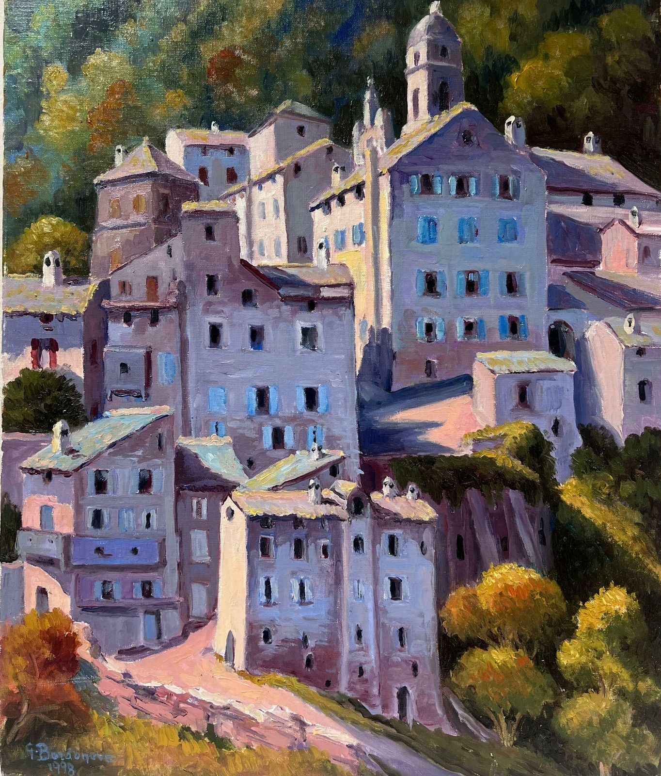 Georges Bordonovecontemporary French Impressionist Oil Mediterranean Old Town Buildings photo furniture