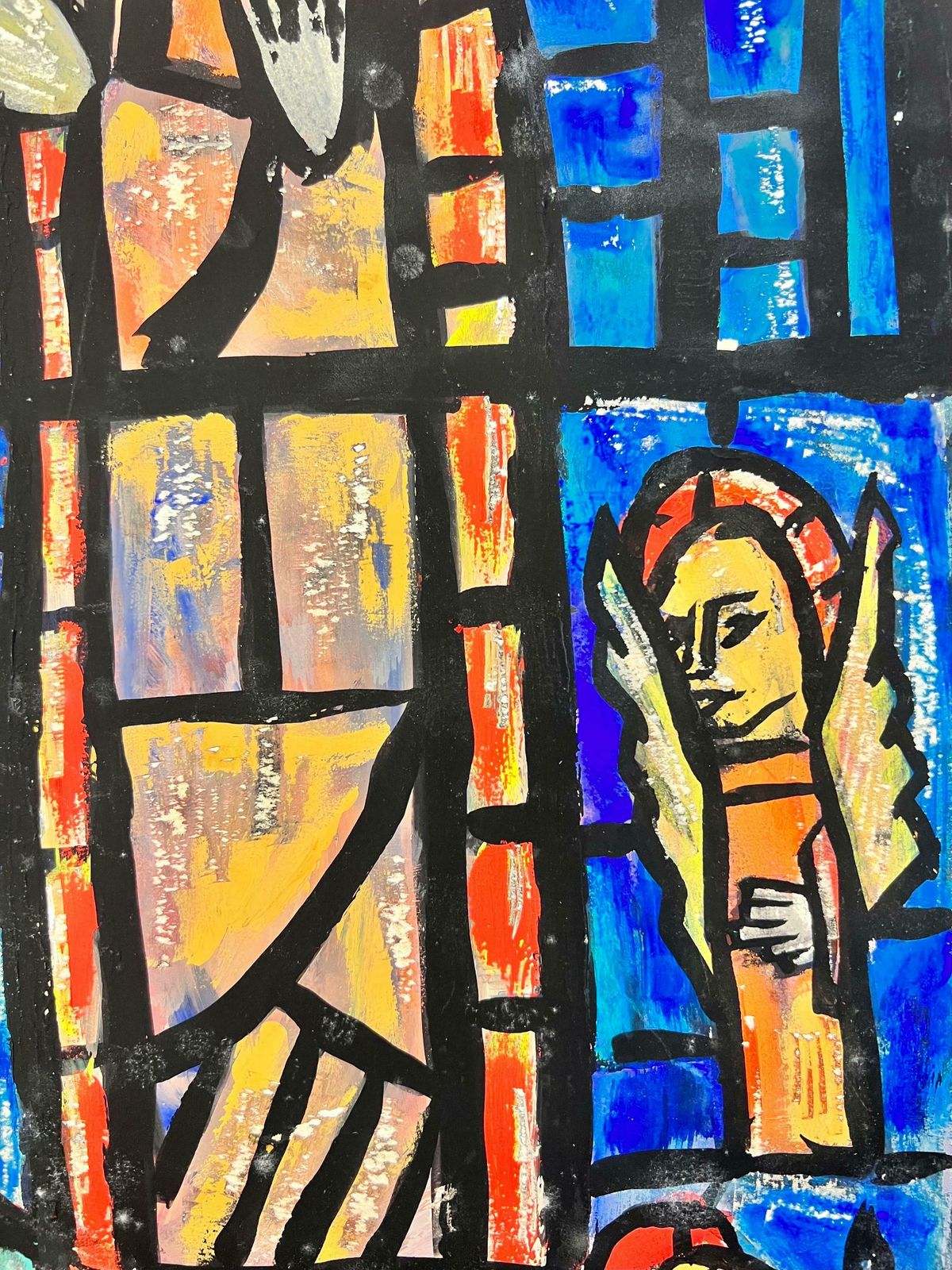 Bernard Labbe1950's Modernist/ Cubist Painting   Abstract Church Stained Glass Window1950's photo vinterior