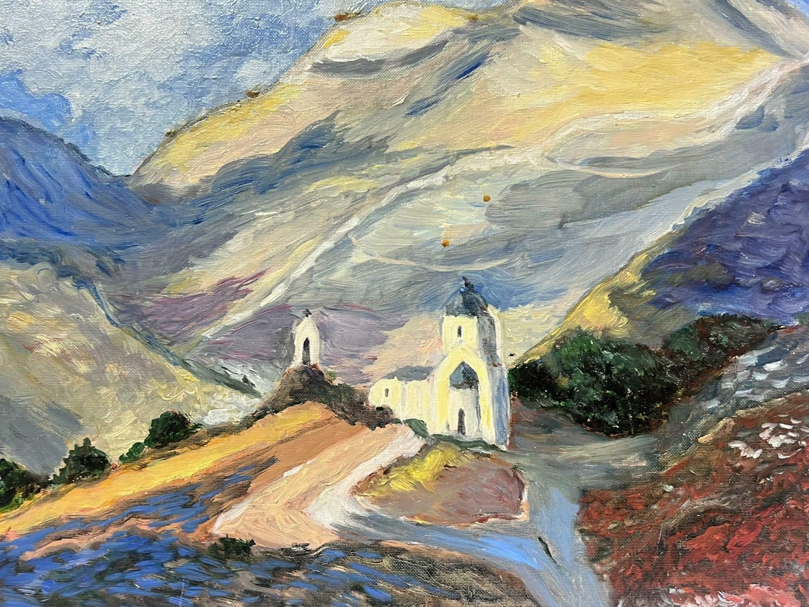 Georges Bordonovecontemporary French Impressionist Oil White Church In The Mountains photo for sale