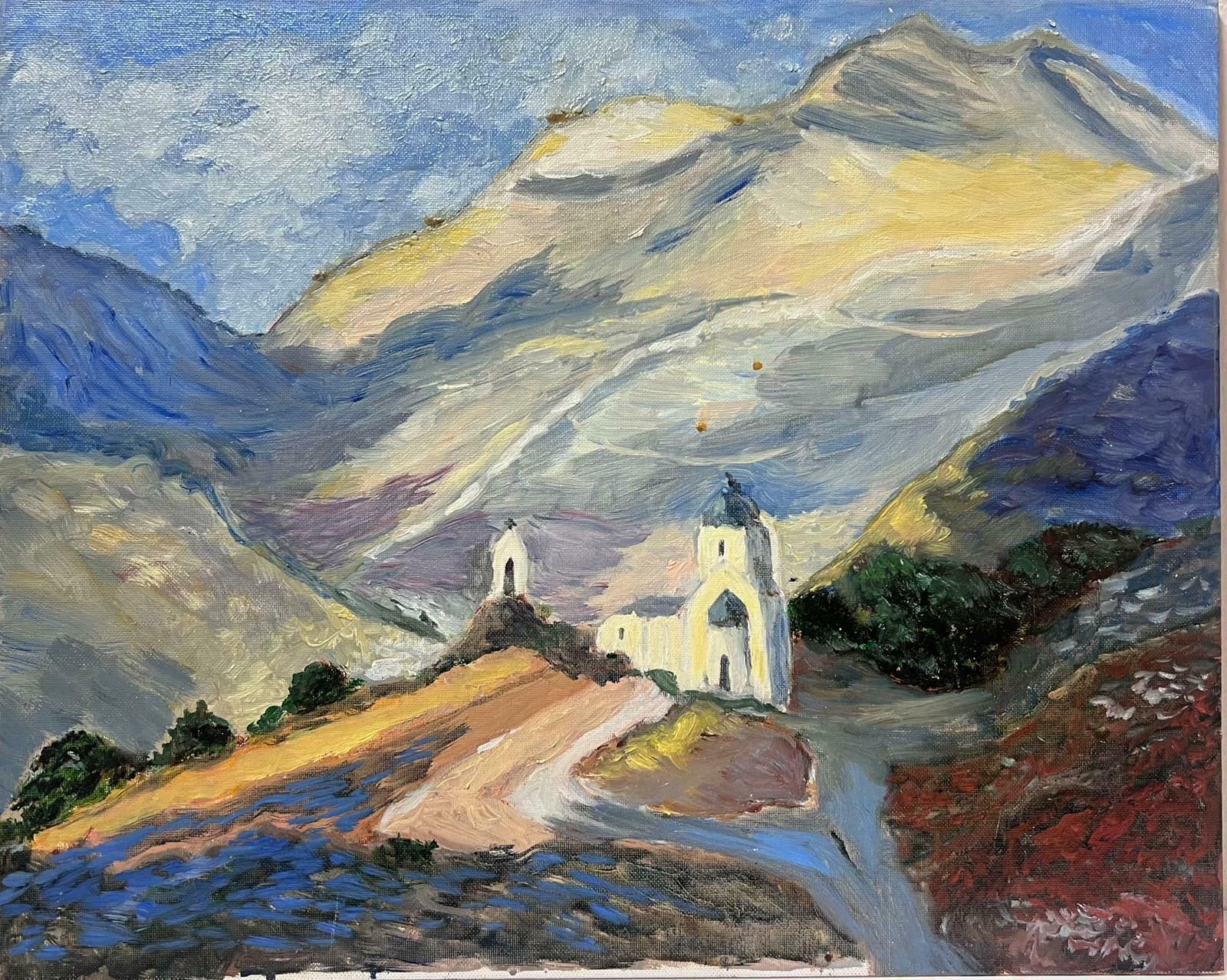 Georges Bordonovecontemporary French Impressionist Oil White Church In The Mountains photo Art