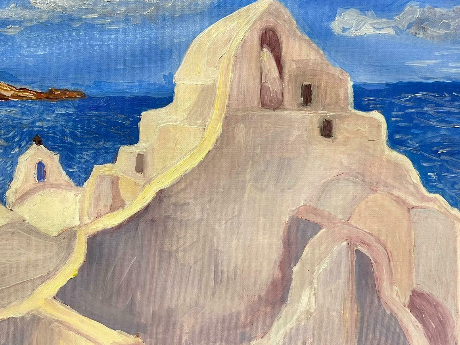 Georges Bordonovecontemporary French Impressionist Oil White Greece Temple By The Blue Sea photo for sale
