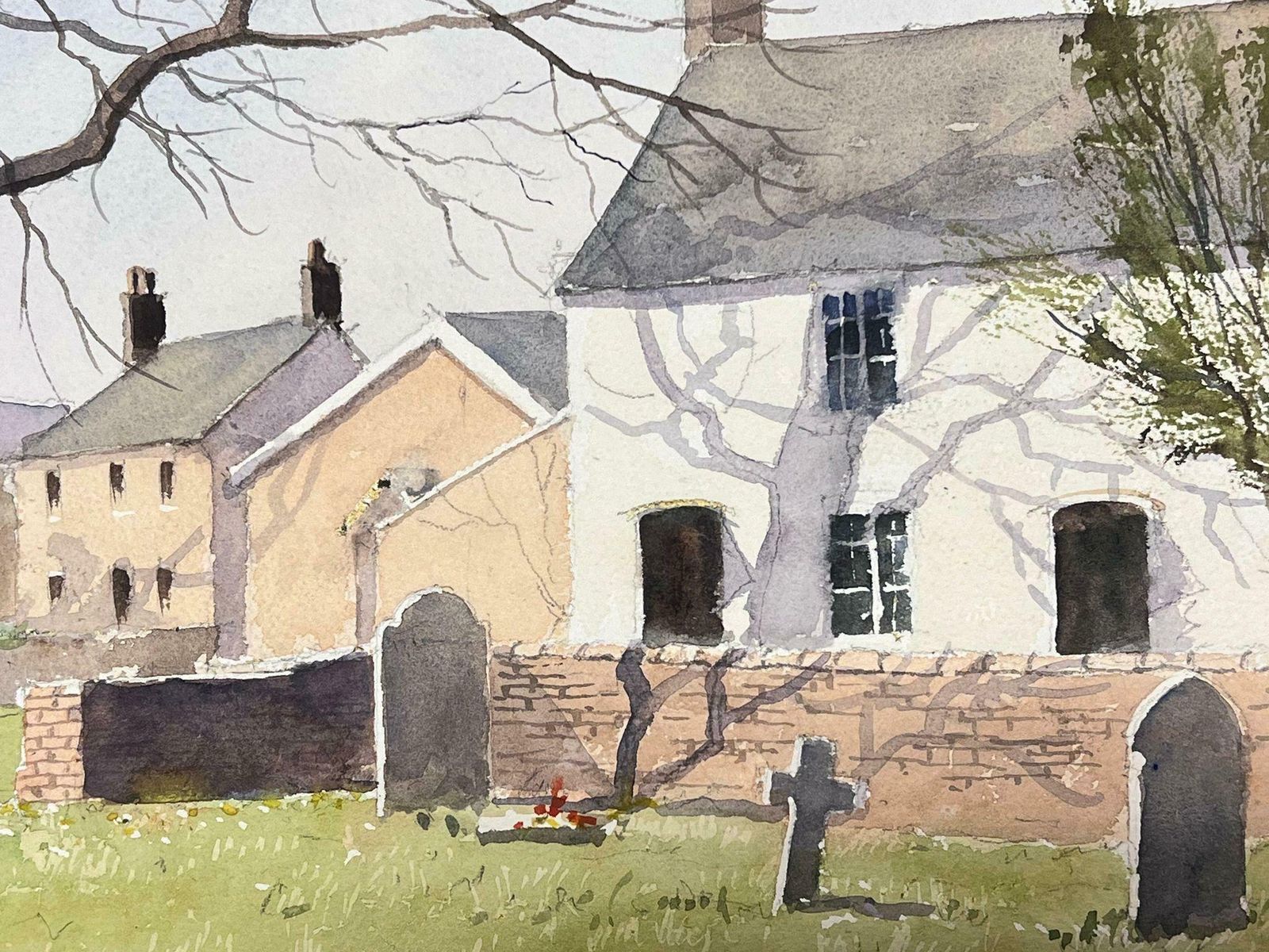 Anthony Averyfine British Original Impressionist Watercolor Small Village Church Graveyard photo 328.0