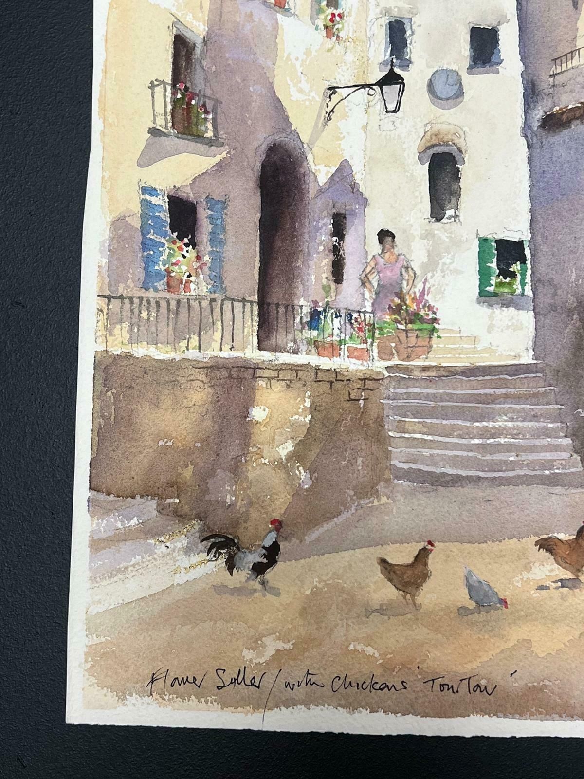 Anthony Averybritish Original Impressionist Watercolor Chickens In A Summer's Day Courtyard photo for sale