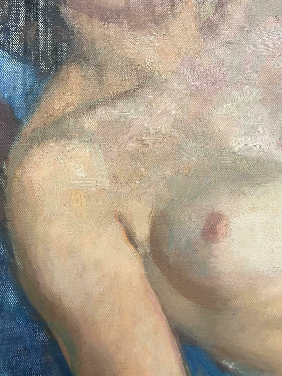 Maurice Delavier1950's French Modernist Oil Painting Portrait Sketch Of Nude Lady photo for sale