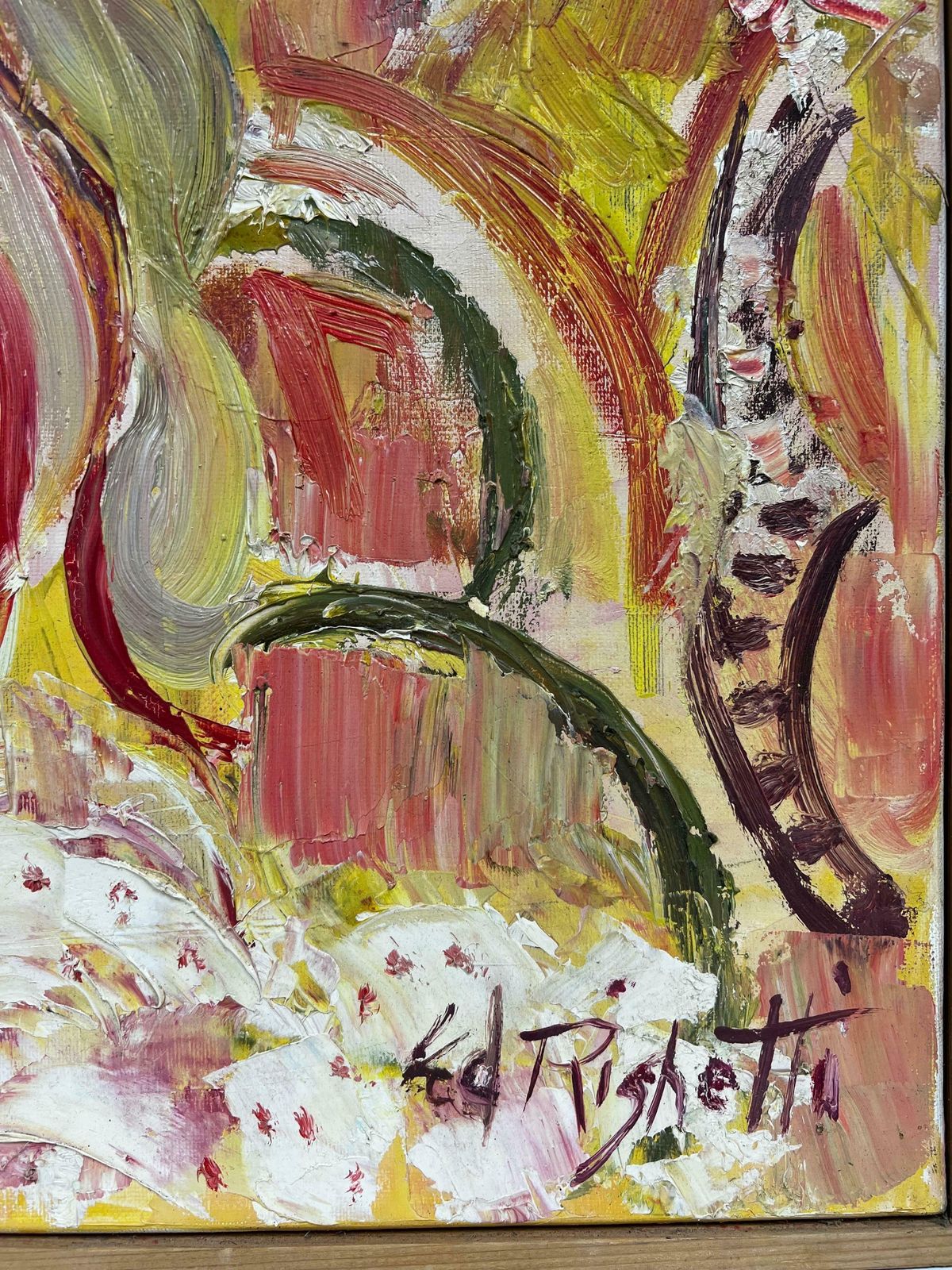 édouard Righetti (1924 2001)huge French 20thc Modernist Oil Painting   Portrait Of Blonde Lady Pink Swirls photo 1282.0