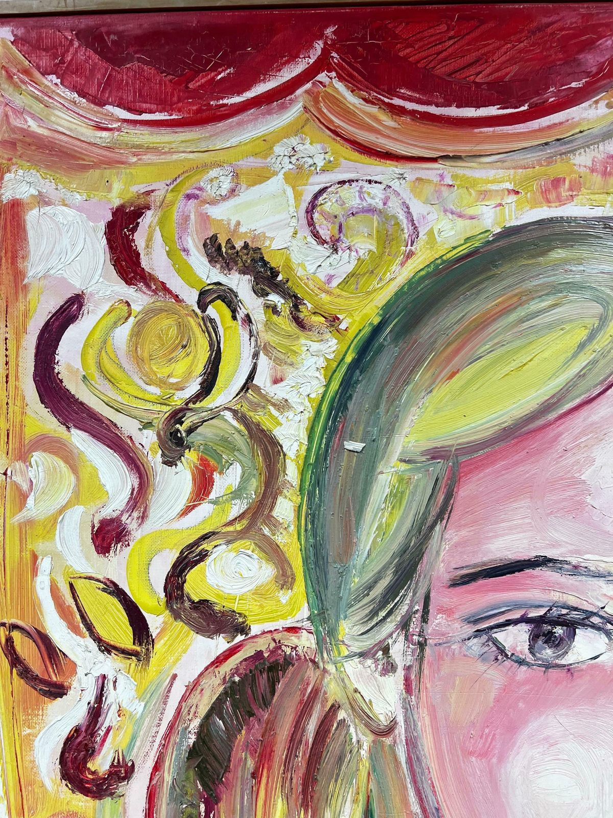 édouard Righetti (1924 2001)huge French 20thc Modernist Oil Painting   Portrait Of Blonde Lady Pink Swirls photo buy