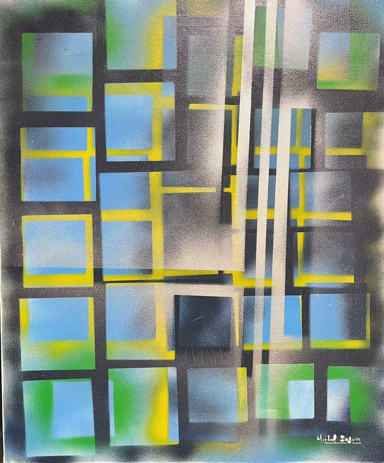 Michel Seguinlarge French Abstract Expressionist Painting Contemporary Blue & Yellow And Grey
