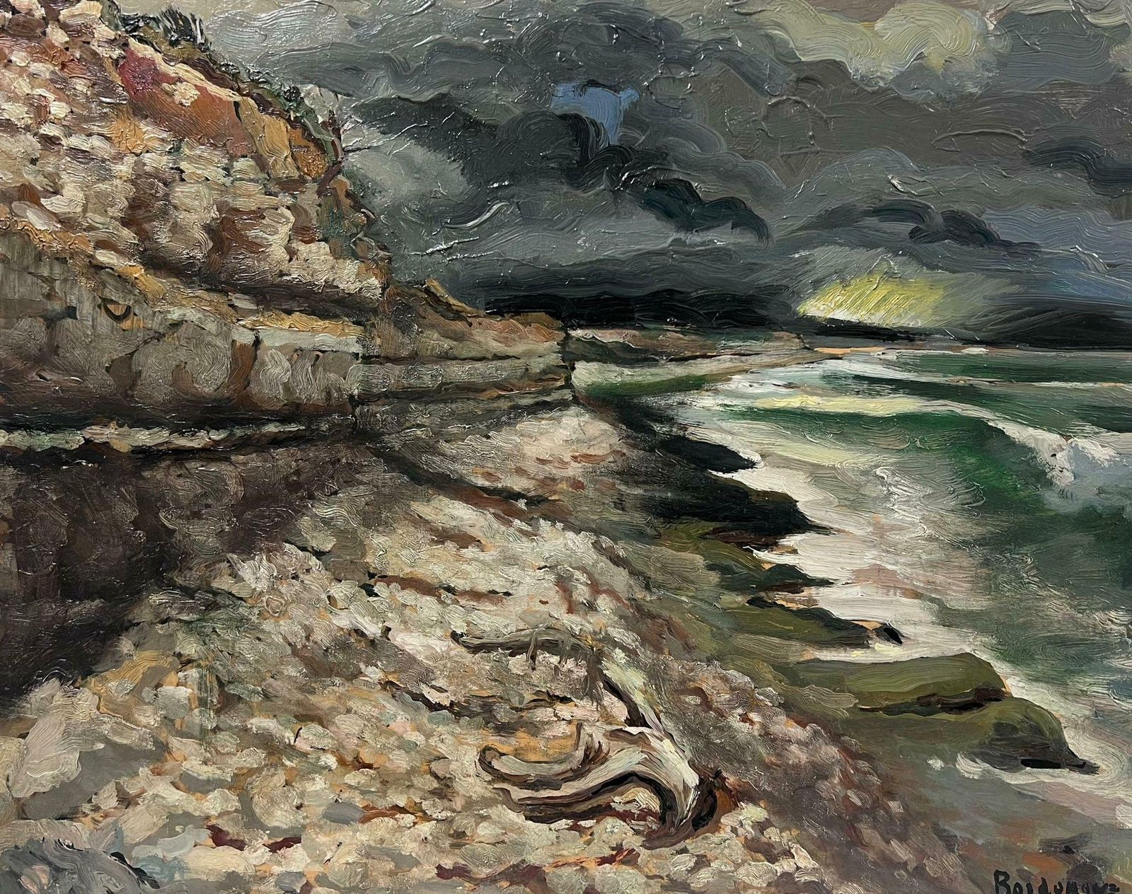Georges Bordonove1970's French Post Impressionist Oil Rocky Coastal Seascape Atmospheric Broody1972 photo Art