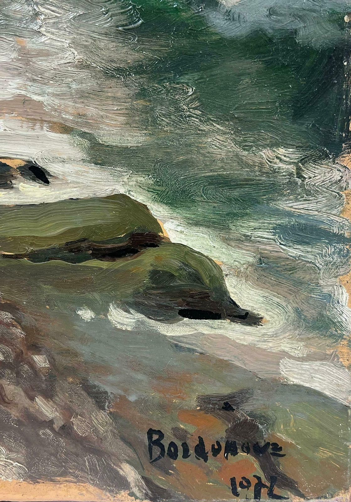 Georges Bordonove1970's French Post Impressionist Oil Rocky Coastal Seascape Atmospheric Broody1972 photo 764.0