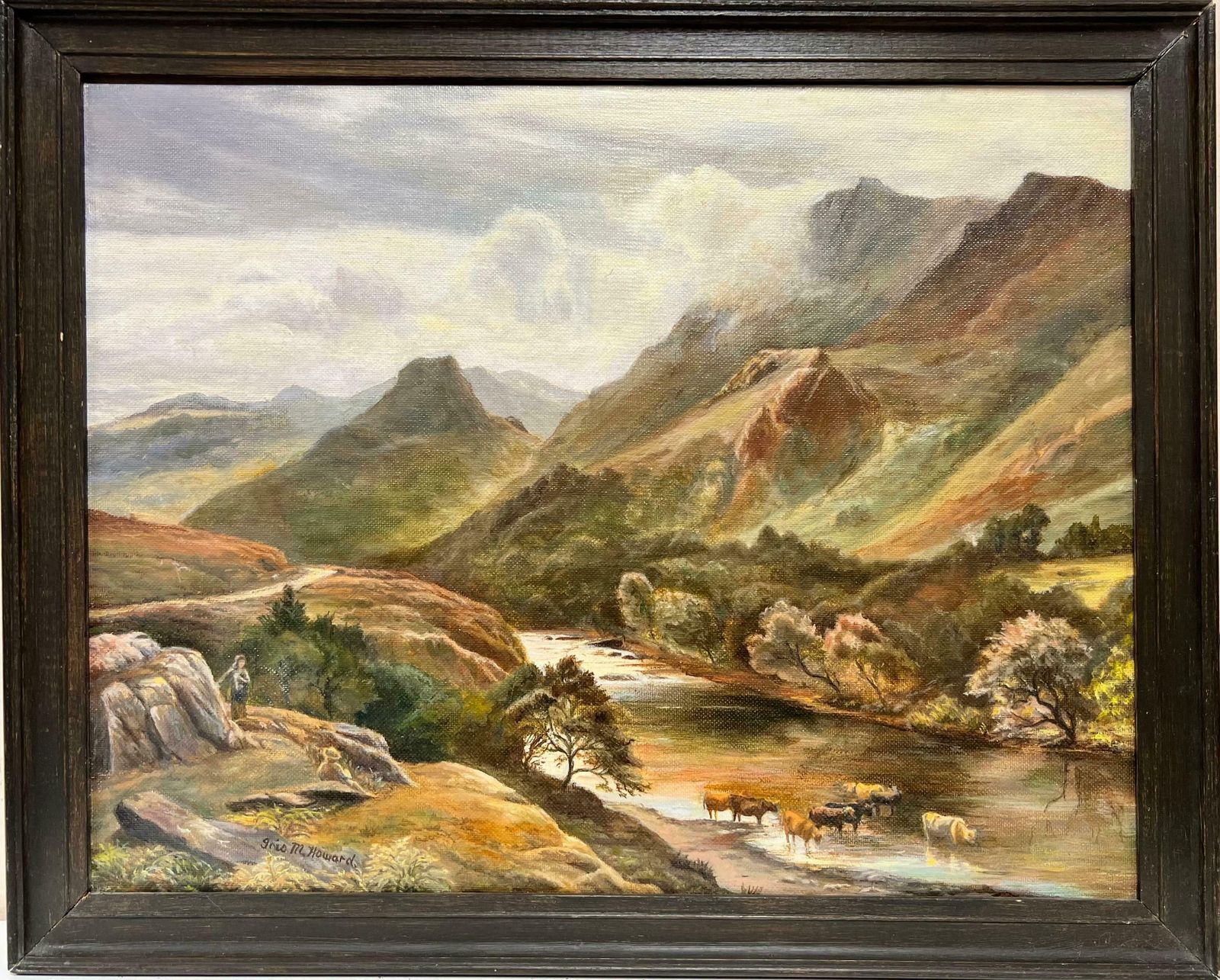 English Schoolbeautiful English Signed Oil Painting Majestic Hills Lake District Landscape photo furniture