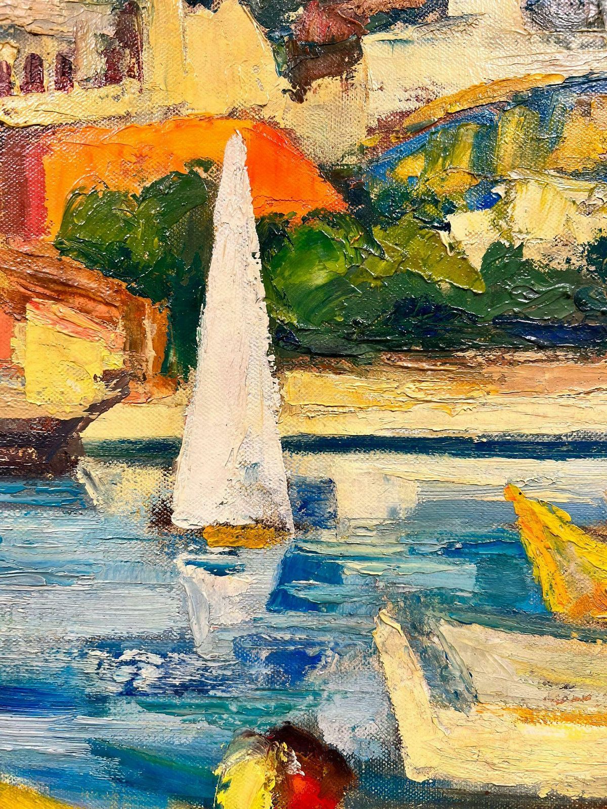 Josine Vignoncouple Dining By The Vibrant Cagnes Sur Mer Harbour French Signed Oil 1960's photo buy