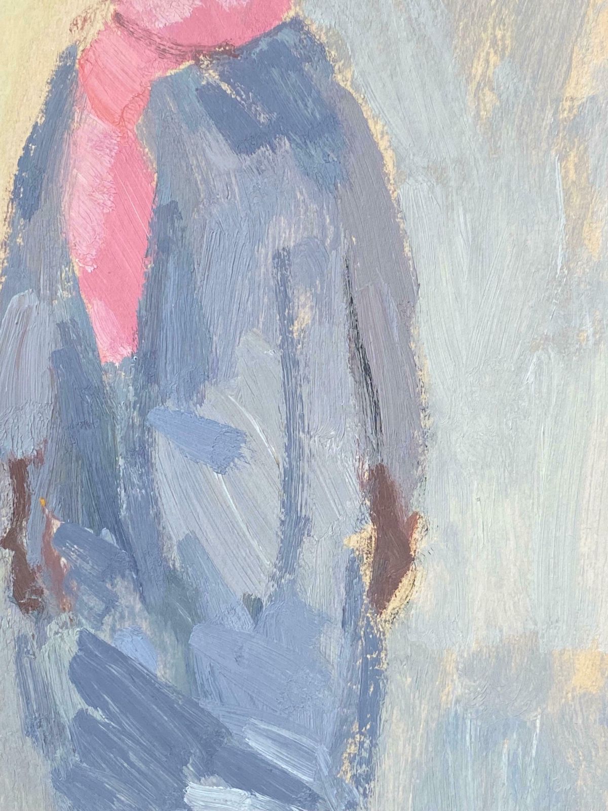Elisabeth Hahn20th Century German Modernist Oil Painting Figure Study In Blue With Pink Scarf20th Century photo vinterior