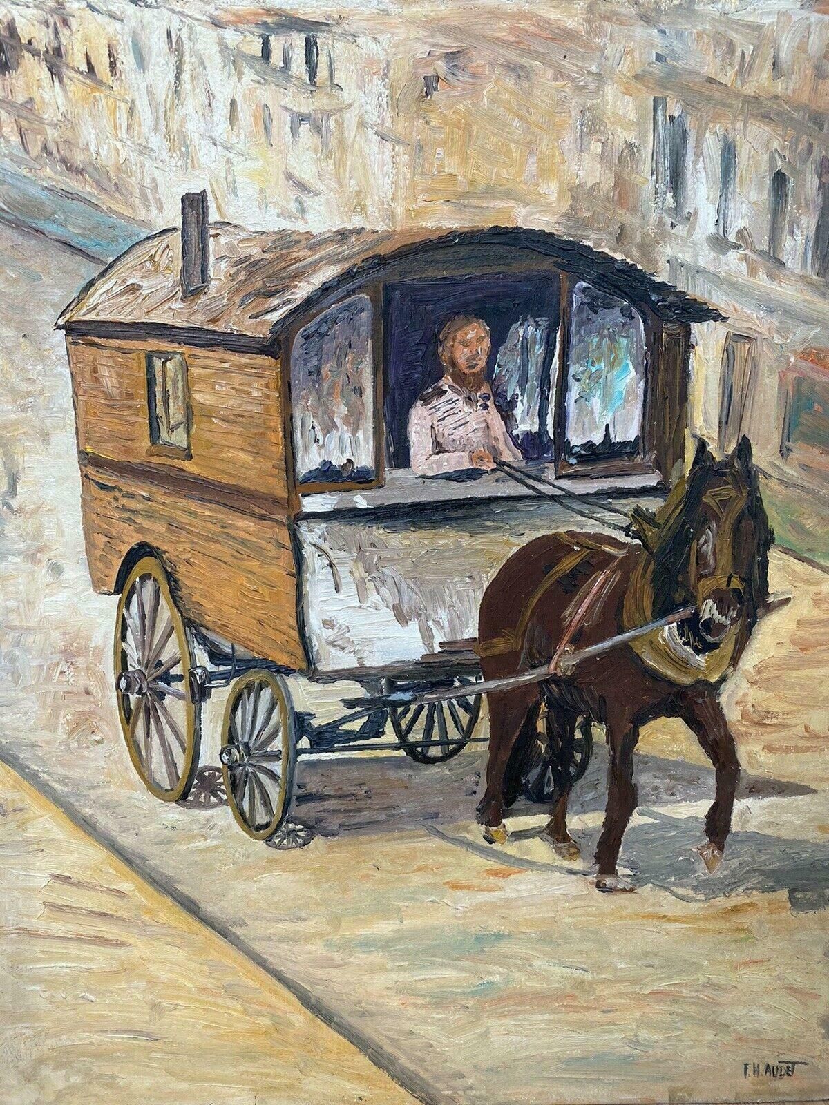 Fernand Audetfernand Audet (1923 2016) French Impressionist Oil   Horse Towing Caravanmid 20th Century