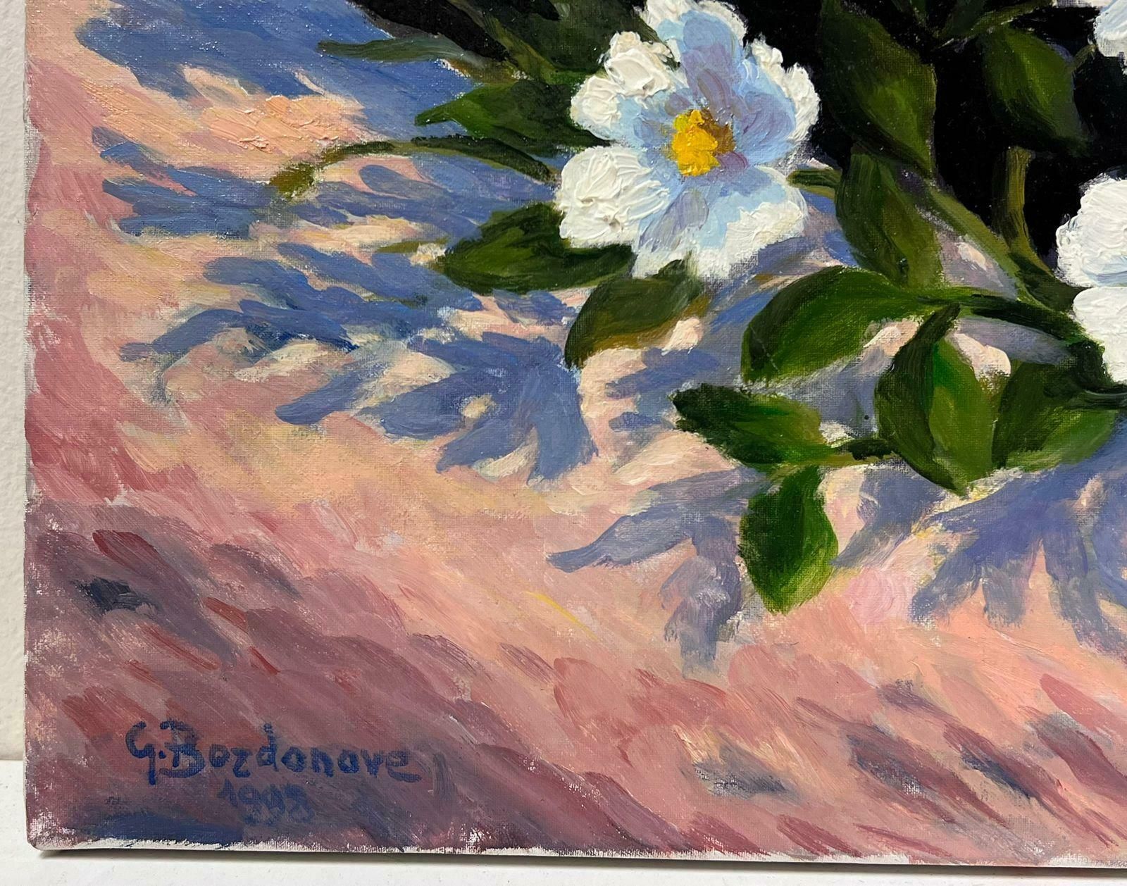 Georges Bordonovecontemporary French Impressionist Oil White Flowers On Rocky Ledge photo for sale