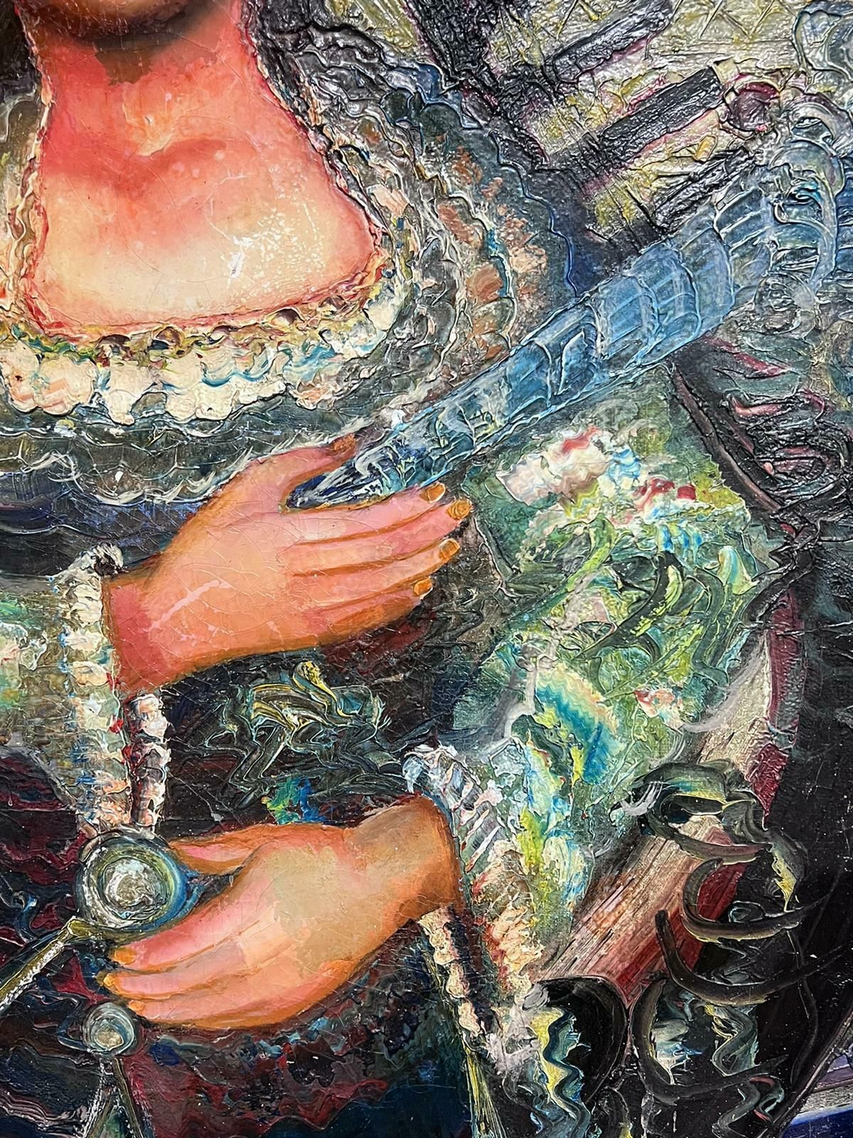 French Schoolmid 20th Century Expressionist Portrait Lady In Gondola Venice Signed Painting photo buy