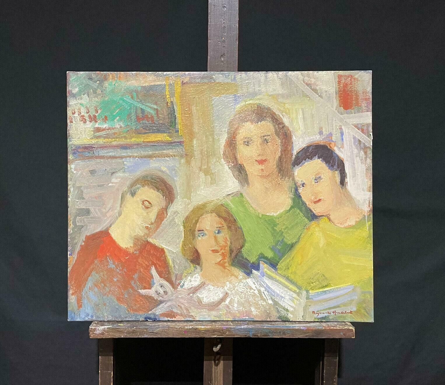 Ray Heudebertray Heudebert (1894 1991) Signed French Post Impressionist Oil   Family Group photo furniture