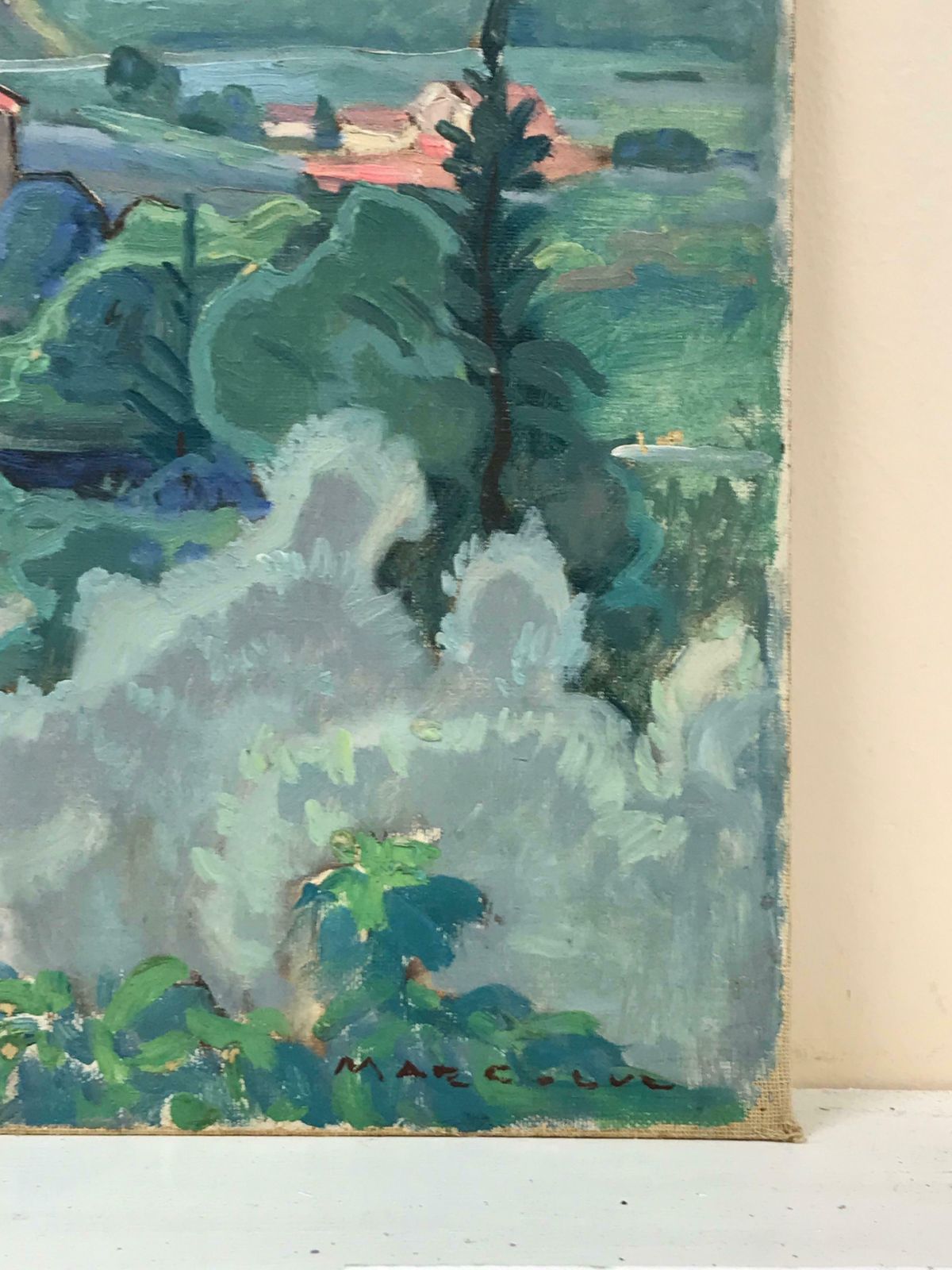 French School1930s French Fauvist Oil Painting   Far Reaching Provencal Landscape Pink Houses photo Art