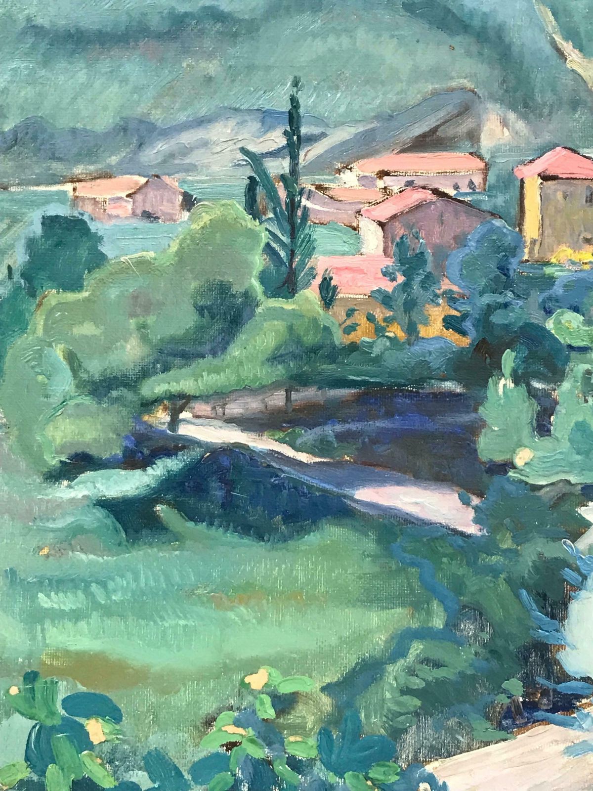 French School1930s French Fauvist Oil Painting   Far Reaching Provencal Landscape Pink Houses photo 1022.0