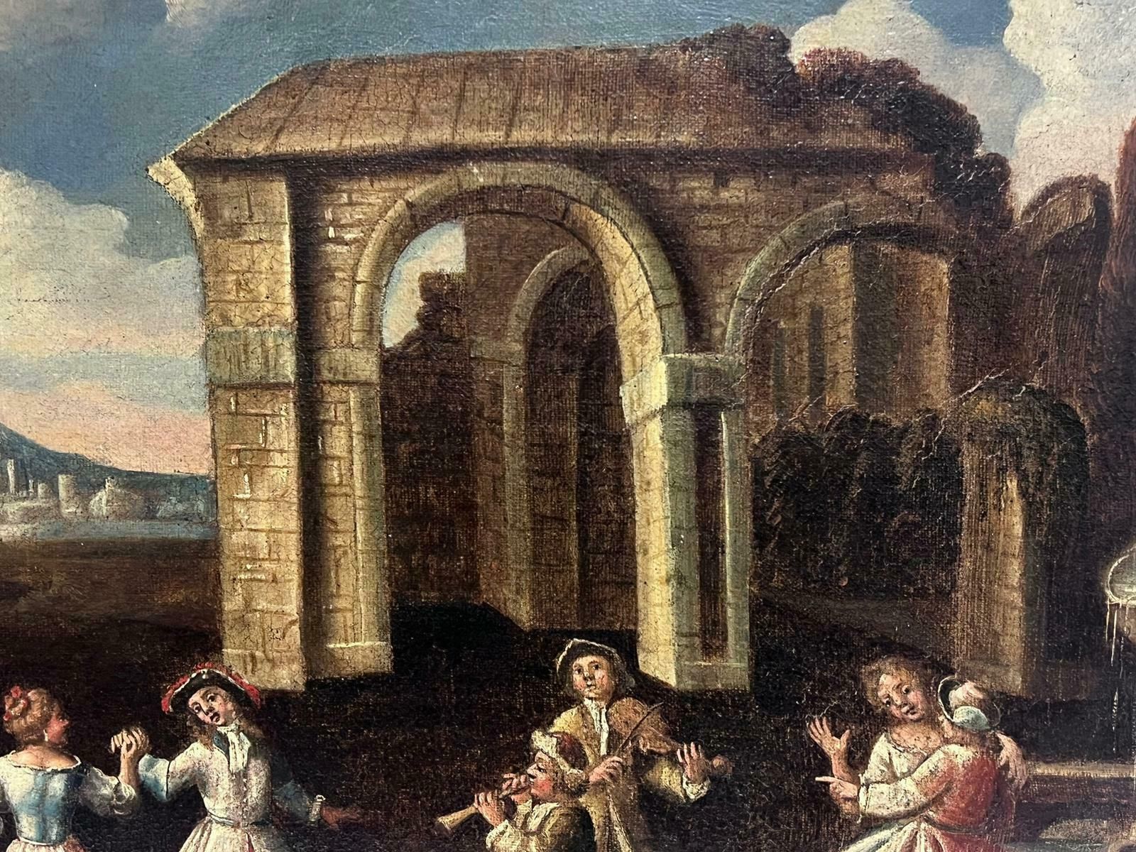 18th Century Italian Old Masterfigures Dancing Classical Ancient Ruins & Landscape Large Old Master Painting photo Art