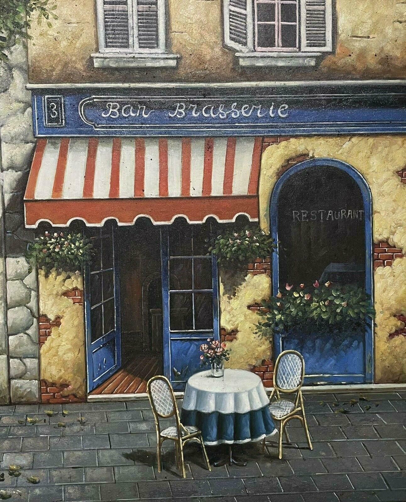 French 20th Centurythe Old French Cafe In Village Huge French Oil Painting On Canvas, Framed photo Art