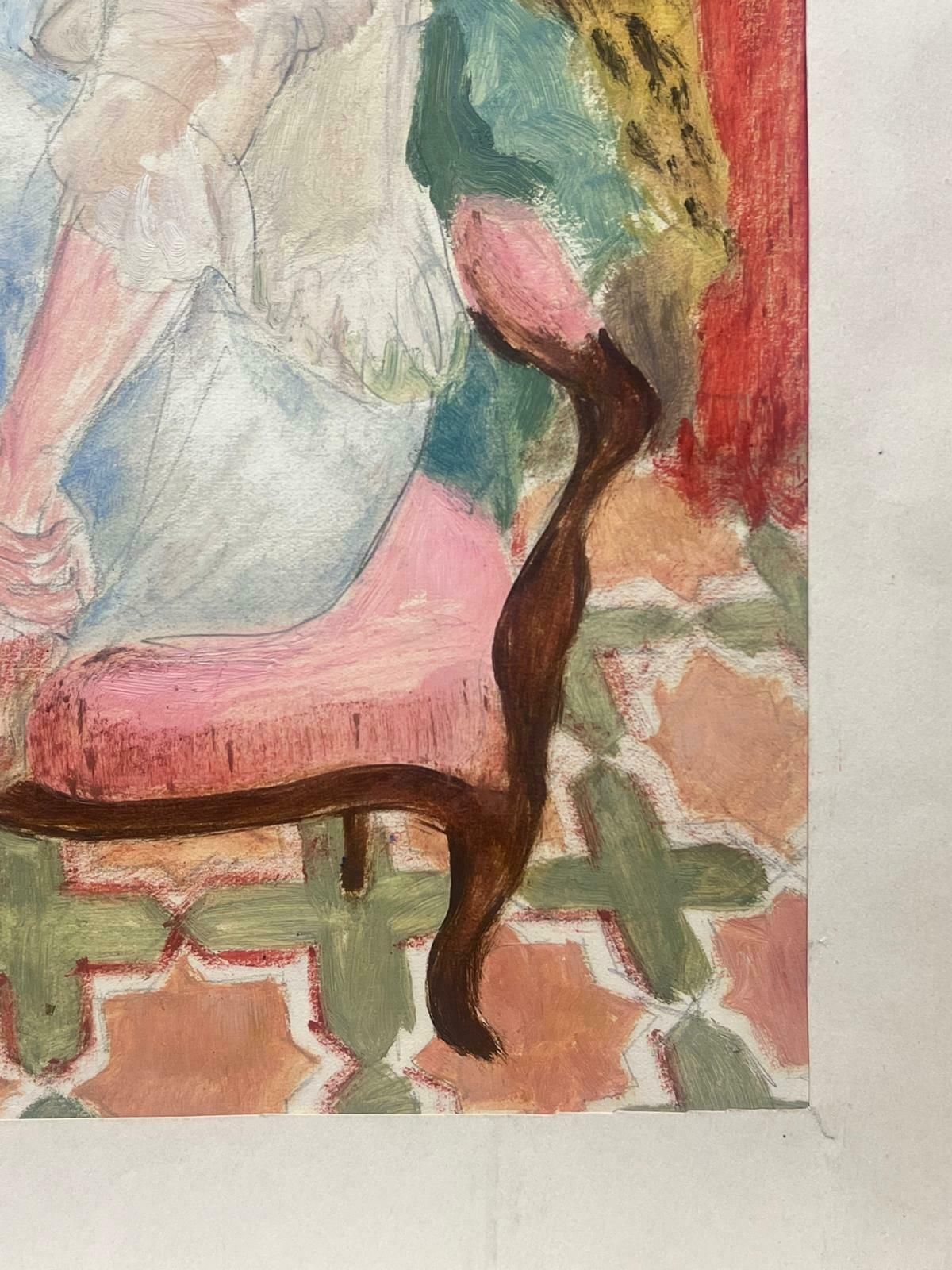 Josine Vignon1950s French Interior Scene Lady Seated At Chair Fauvist Colors1950s photo Art