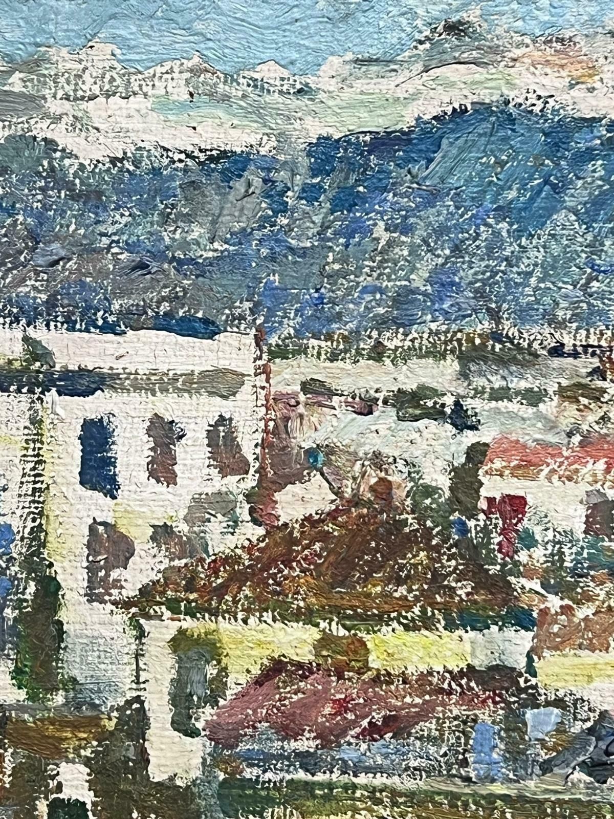 Pierre Pruvost1950's French Post Impressionist Signed Oil View Over Antibes Rooftops1950's photo for sale