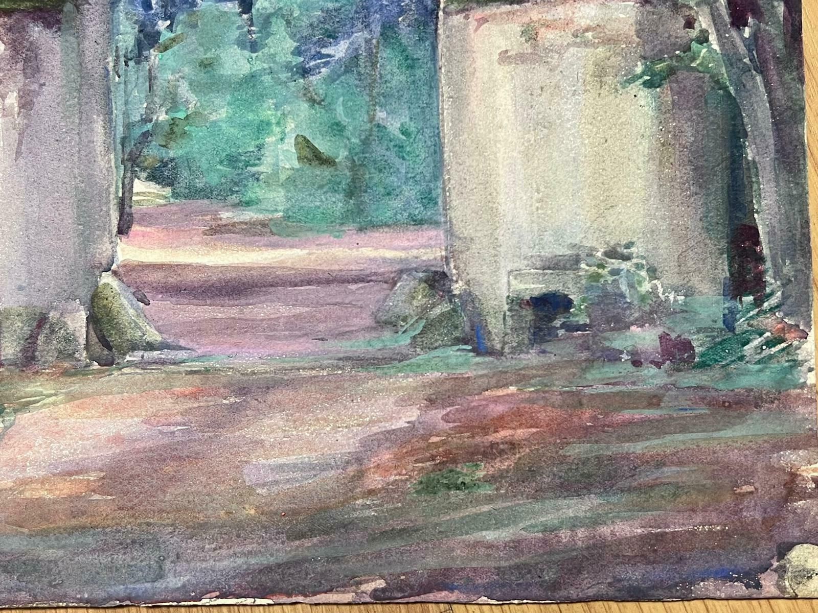 Louise Alix1930's French Impressionist Watercolour Stone Pillar Archway Landscape1940's photo for sale