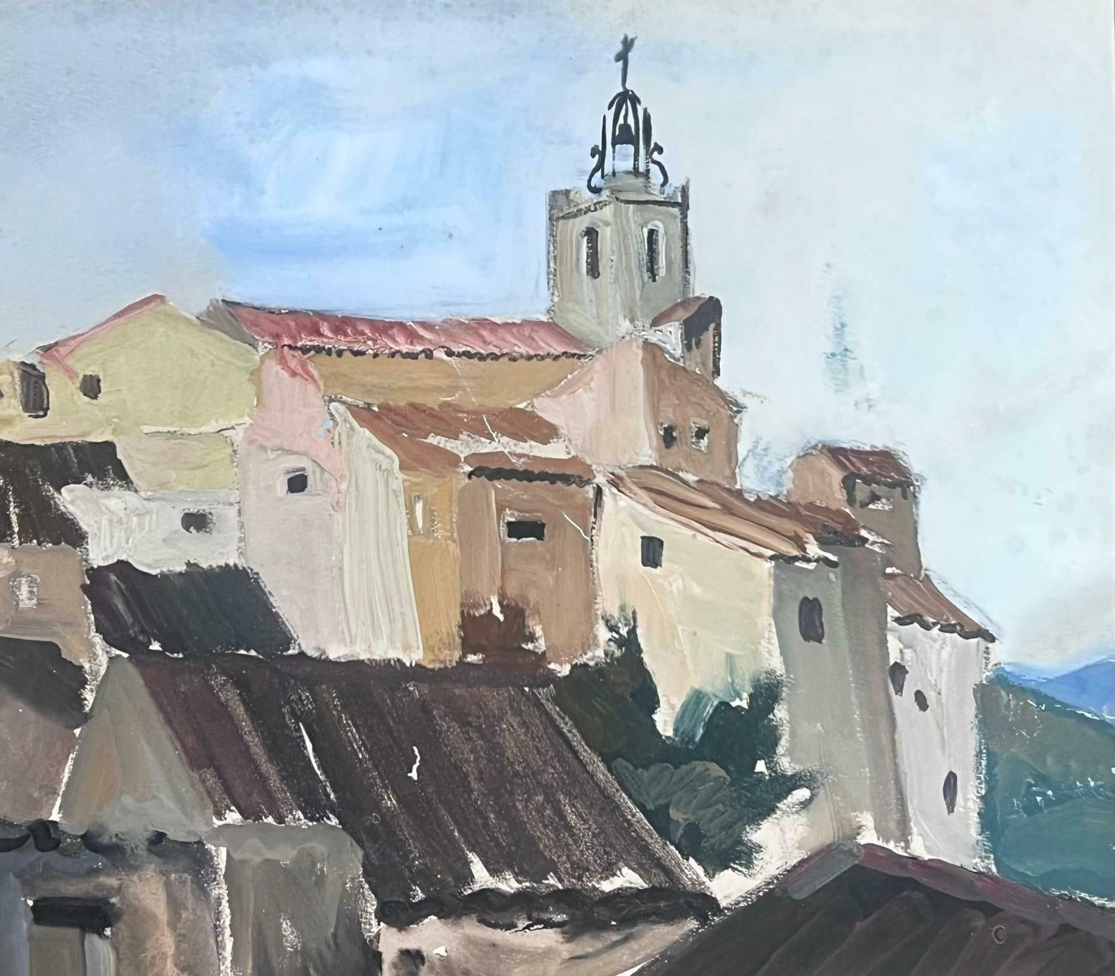 Louise Alix1930's French Impressionist Gouache Church Tower Town Landscape1930's