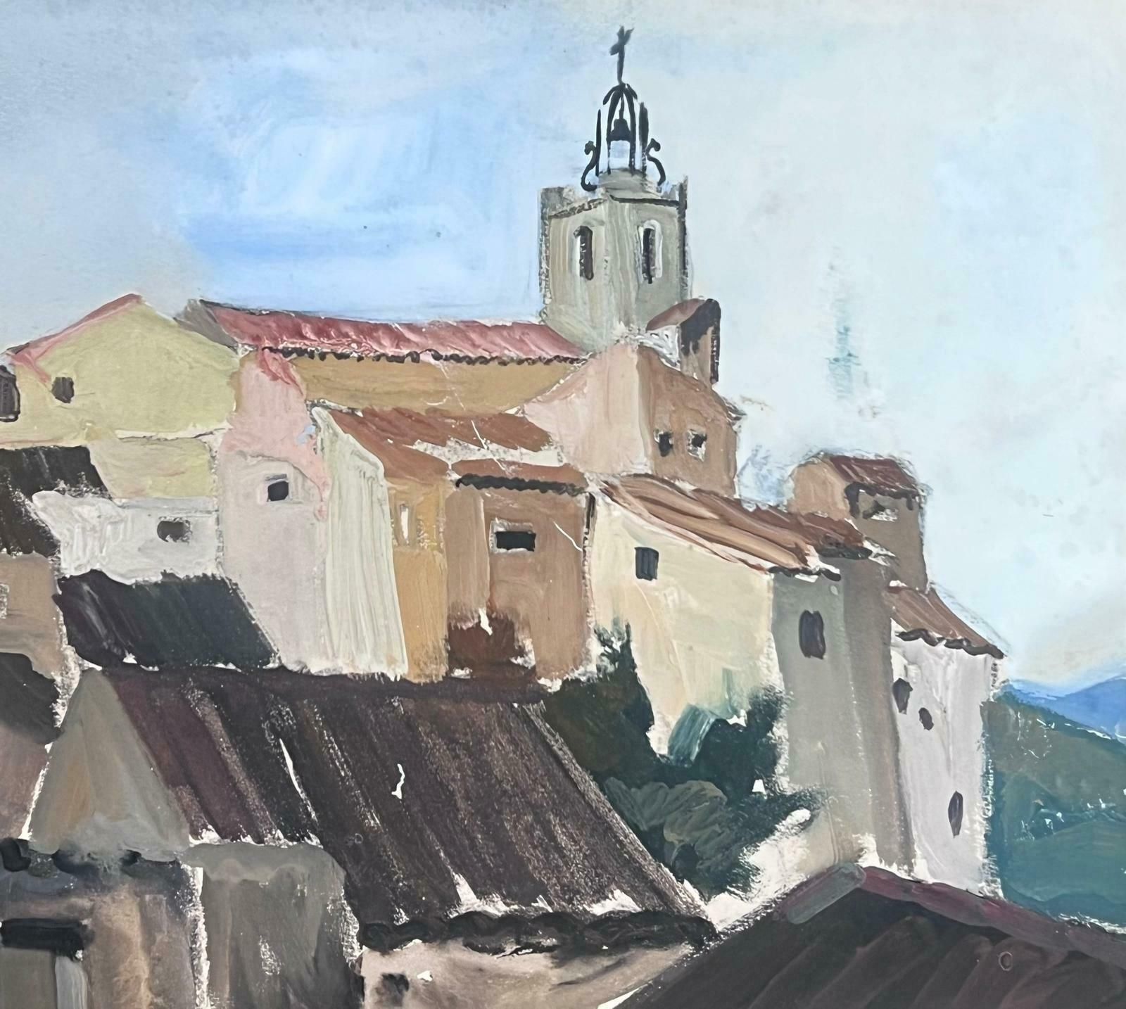 Louise Alix1930's French Impressionist Gouache Church Tower Town Landscape1930's photo furniture