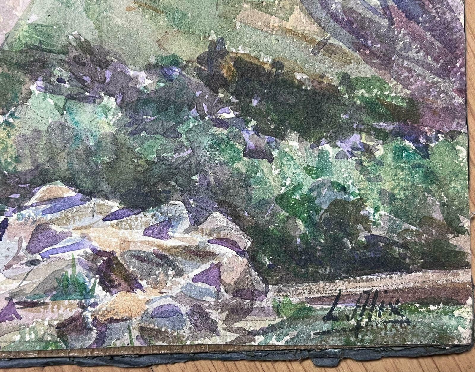 Louise Alix1930's French Impressionist Watercolour Green Mountain Path Landscape1940's photo for sale