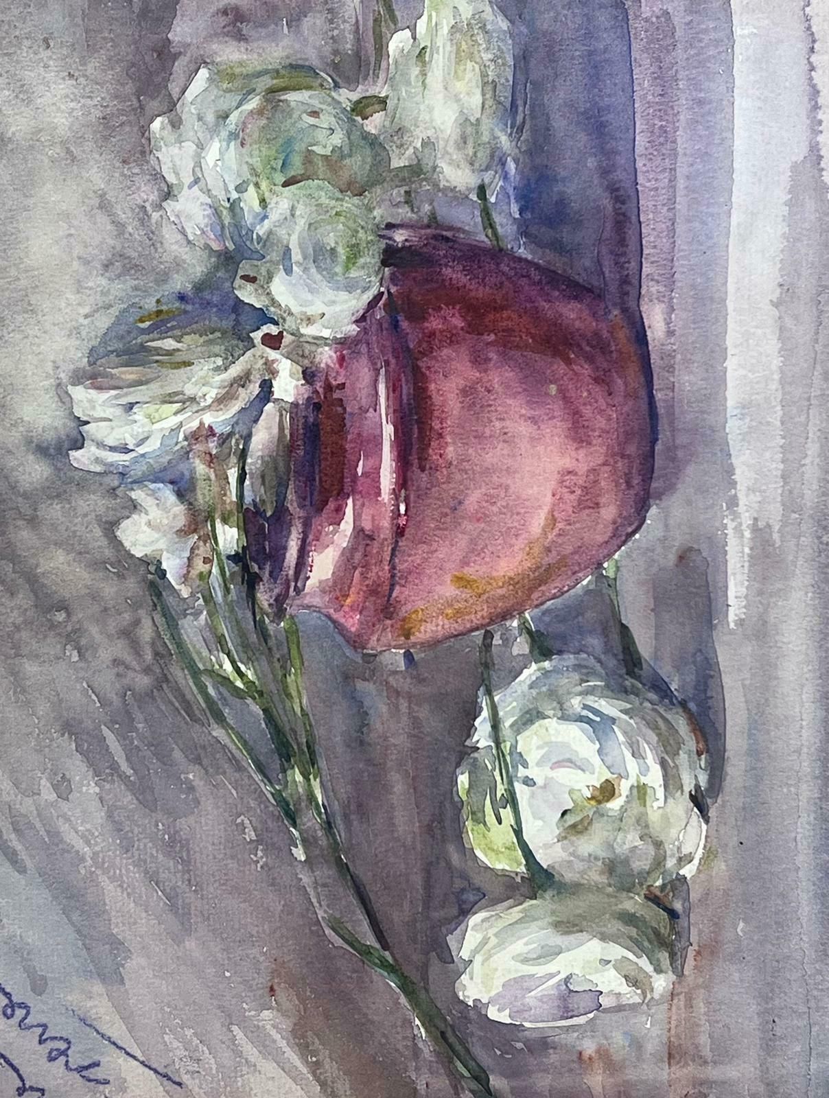 Louise Alix1930's French Impressionist White Flowers In Vase Grey Still Life1930's photo Art