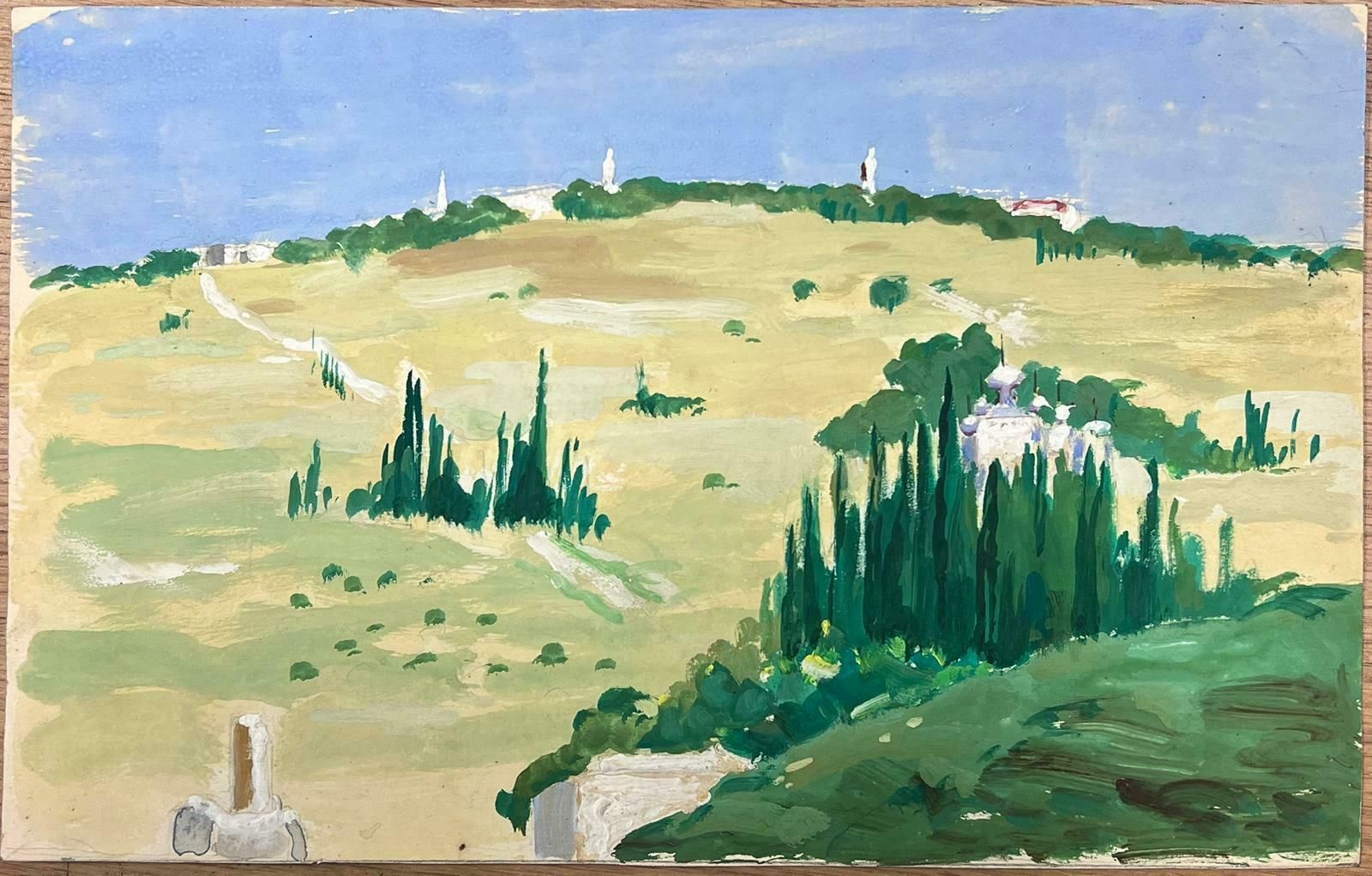Louise Alix1930's French Impressionist Gouache Cyrus Tree's In Yellow Field Landscape1940's photo furniture