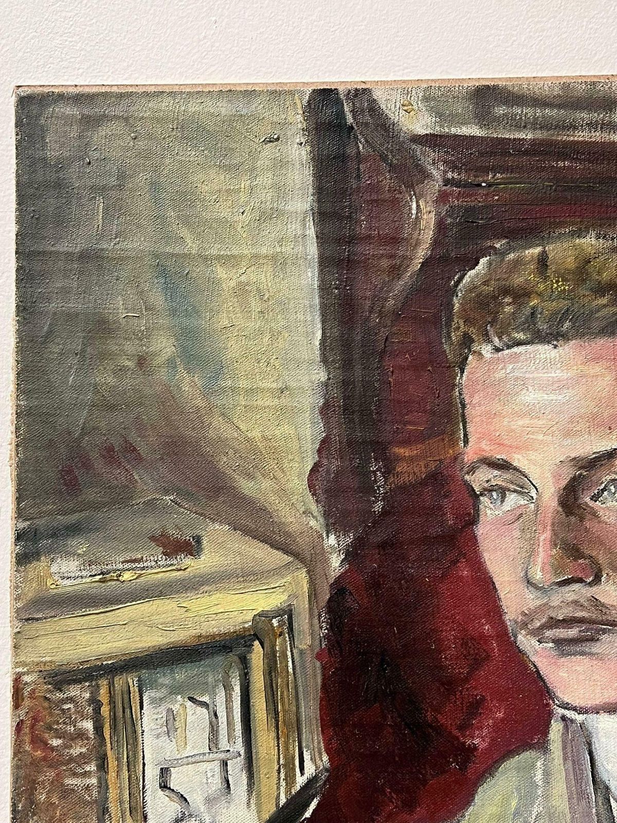Josine Vignon1950s French Post Impressionist Oil Painting Portrait Of Dapper Man Smoking Pipe1960's photo for sale