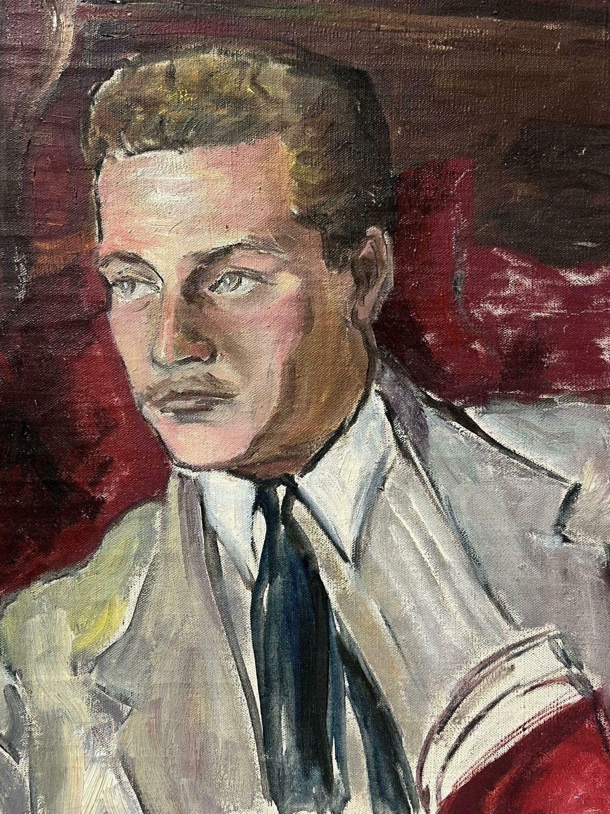 Josine Vignon1950s French Post Impressionist Oil Painting Portrait Of Dapper Man Smoking Pipe1960's photo vinterior