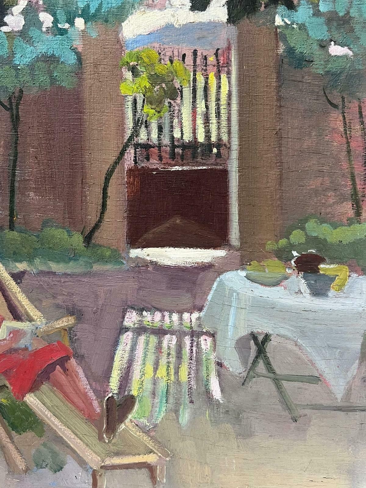 Y. Blanchon1930's French Impressionist Lady In Red Dress Lounging In The Garden Shade1930's photo 692.0