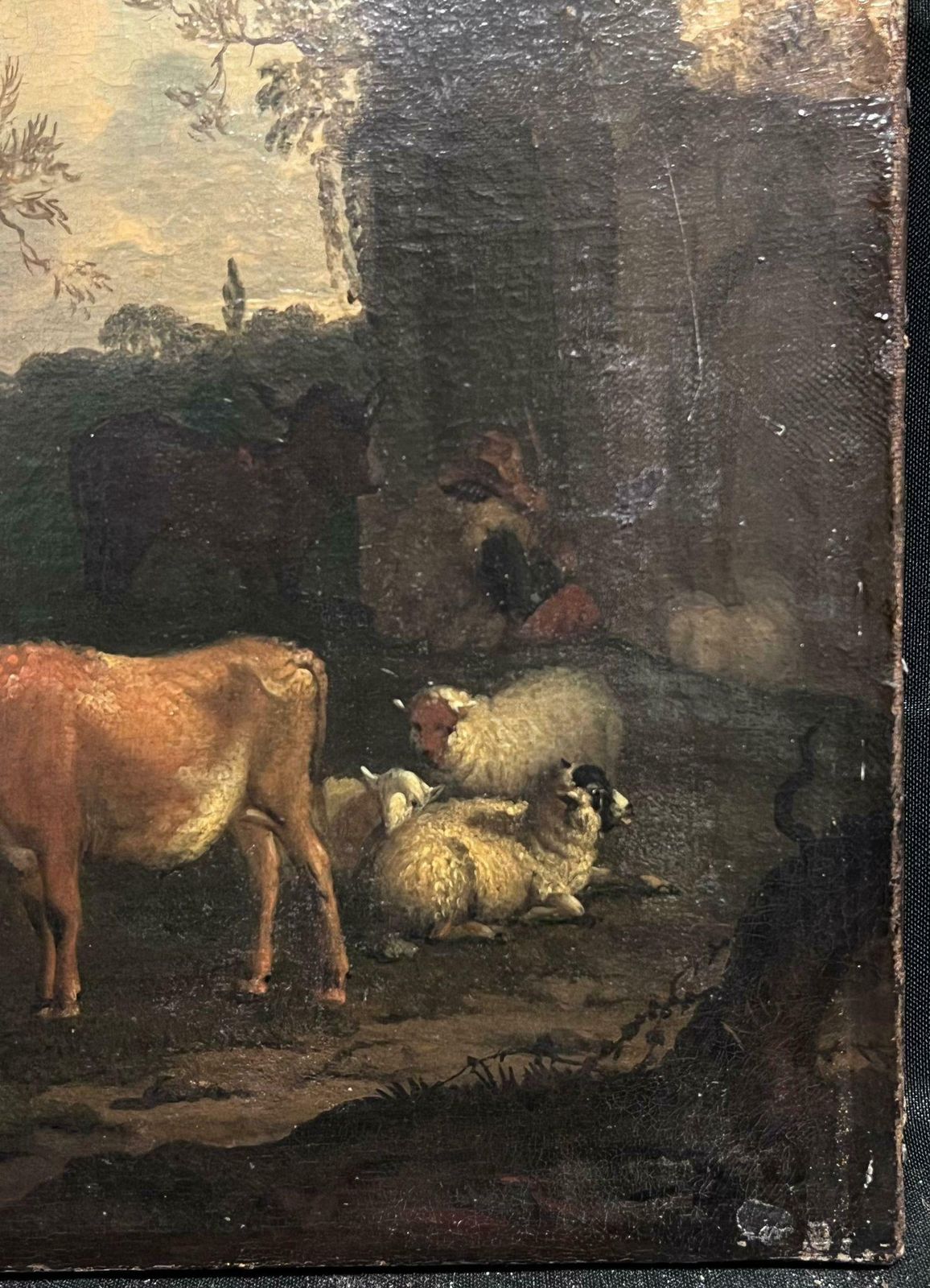 18th Dutch Old Masterfine 18th Century Dutch Old Master Oil Painting Cattle & Sheep Ancient Ruins photo Art