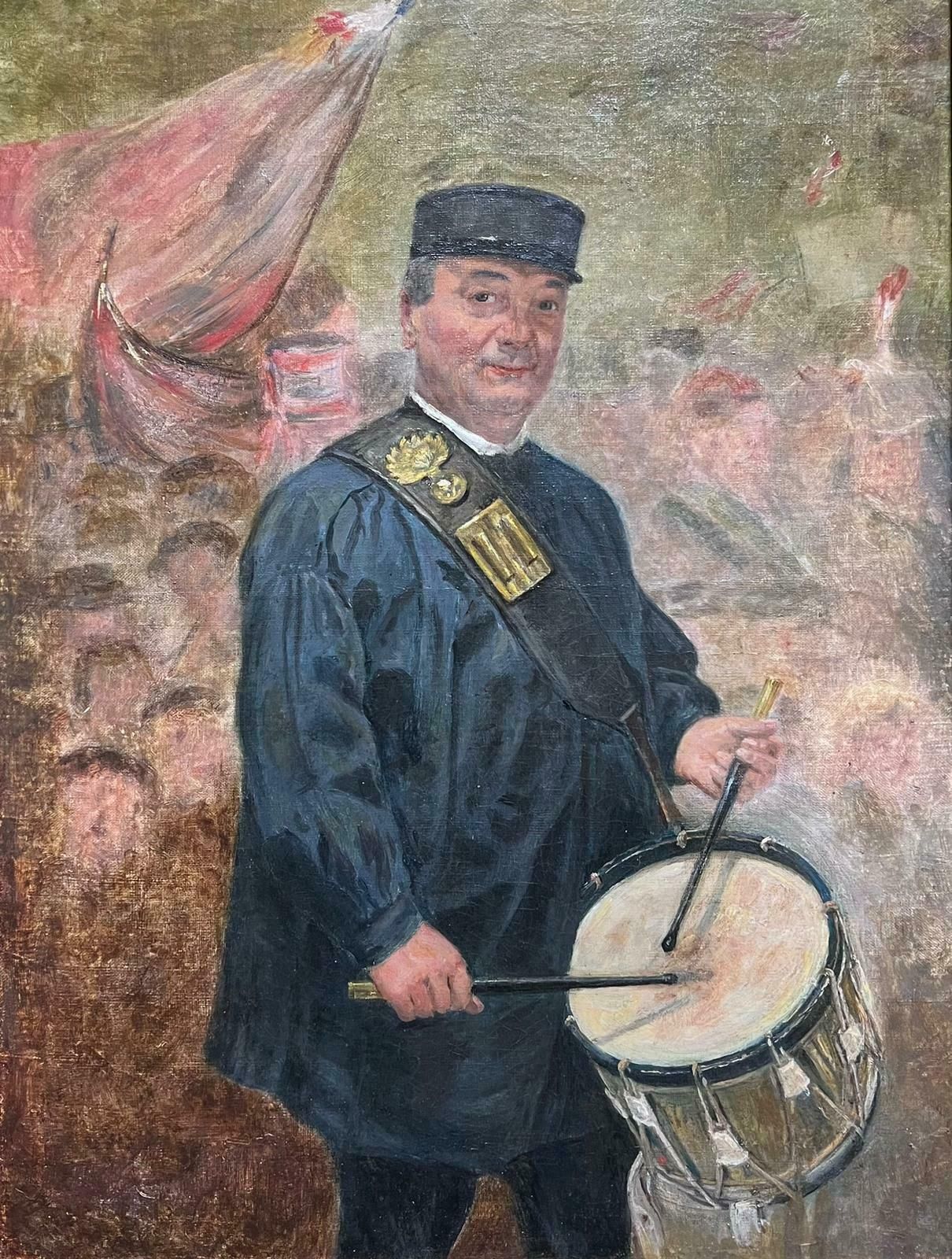 French Schoolantique French Post Impressionist Oil Painting Portrait Of Drummer Large Canvas