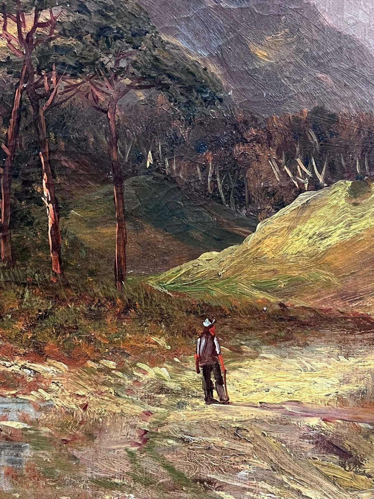photo furniture F. E. Jamiesonantique Scottish Highlands Oil Painting Figure Walking In Mountain Glen1920's