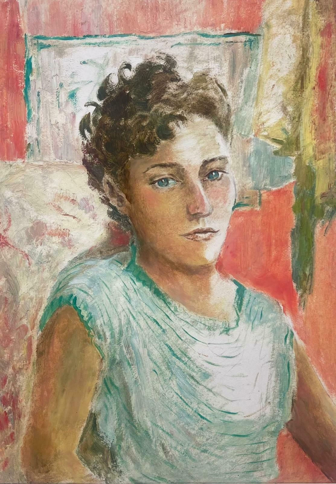 Josine Vignon1950s French Post Impressionist Oil Painting Portrait Of Pensive Lady 1950s