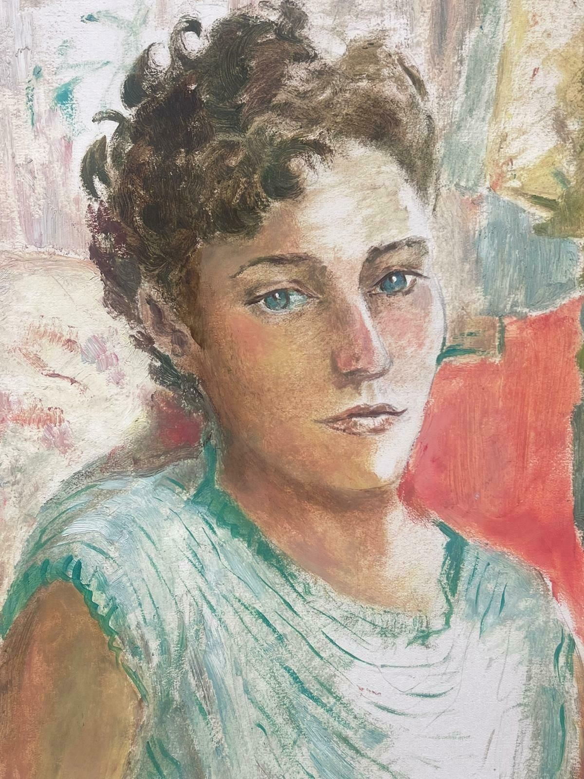 Josine Vignon1950s French Post Impressionist Oil Painting Portrait Of Pensive Lady 1950s photo Art