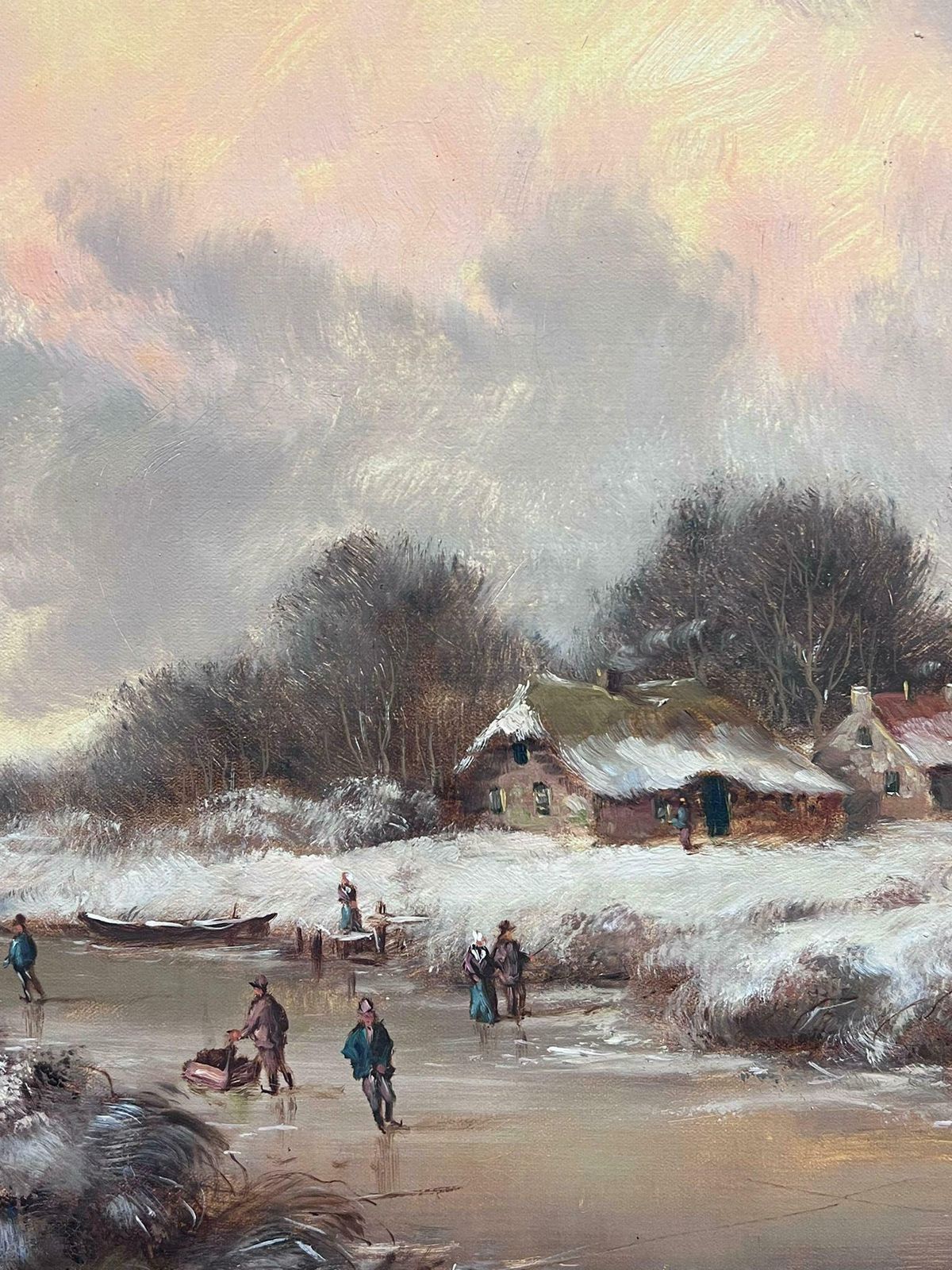 1547.0 Dutch Artistclassical Dutch Winter Scene Figures Large Oil Painting Signed & Gilt Framed1950's photo