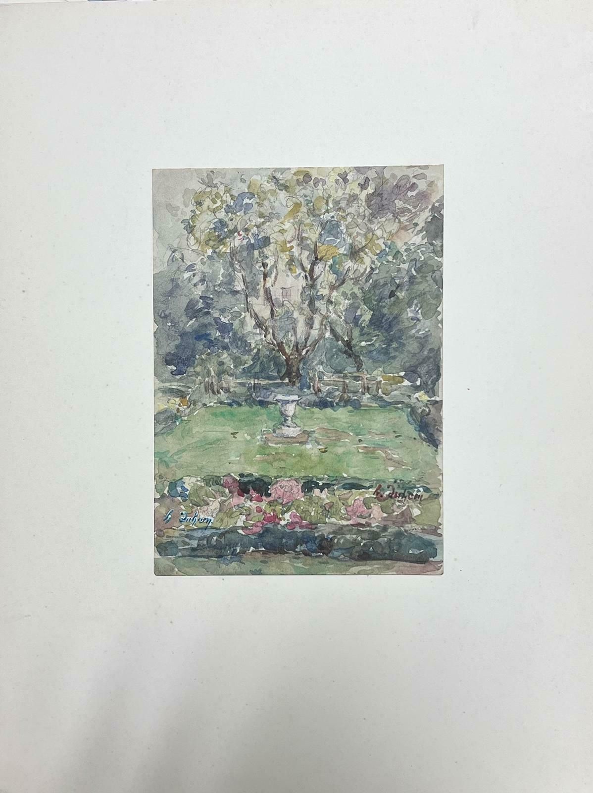 Henri Aime Duhemfine Antique French Impressionist Painting View Of A Park With Stone Urn photo furniture
