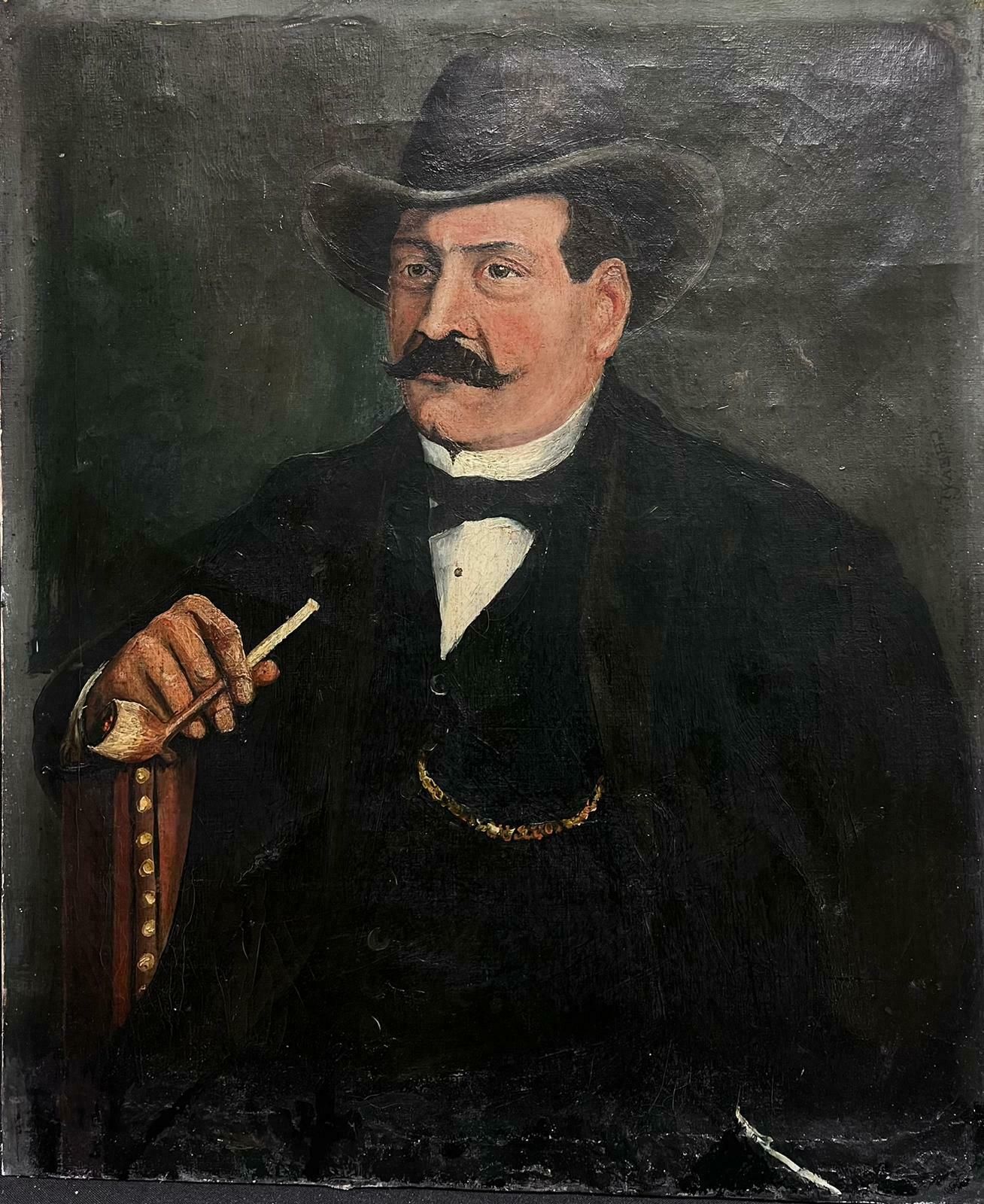 Th. Chevalliercharacterful Portrait French Man With Hat & Pipe Signed & Dated 1903 Oil Paint1903